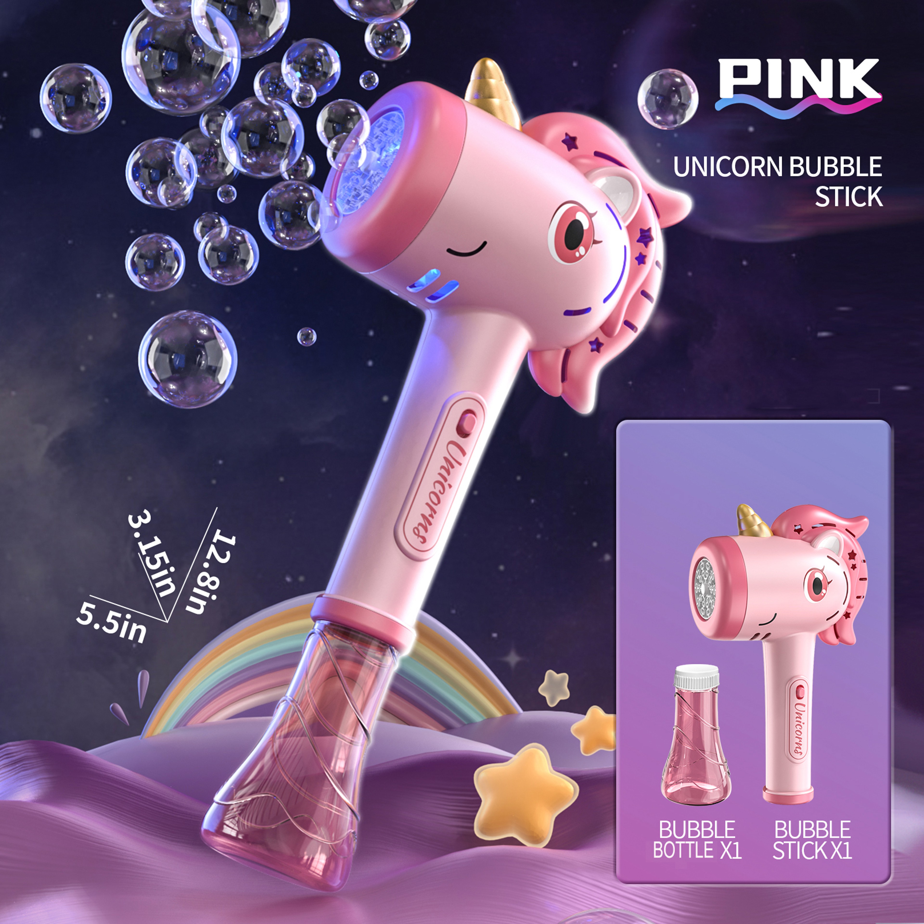 Magical Unicorn Bubble Machine Electric Bubble Gun for Kids with Lights Automatic Bubble Maker – view 7