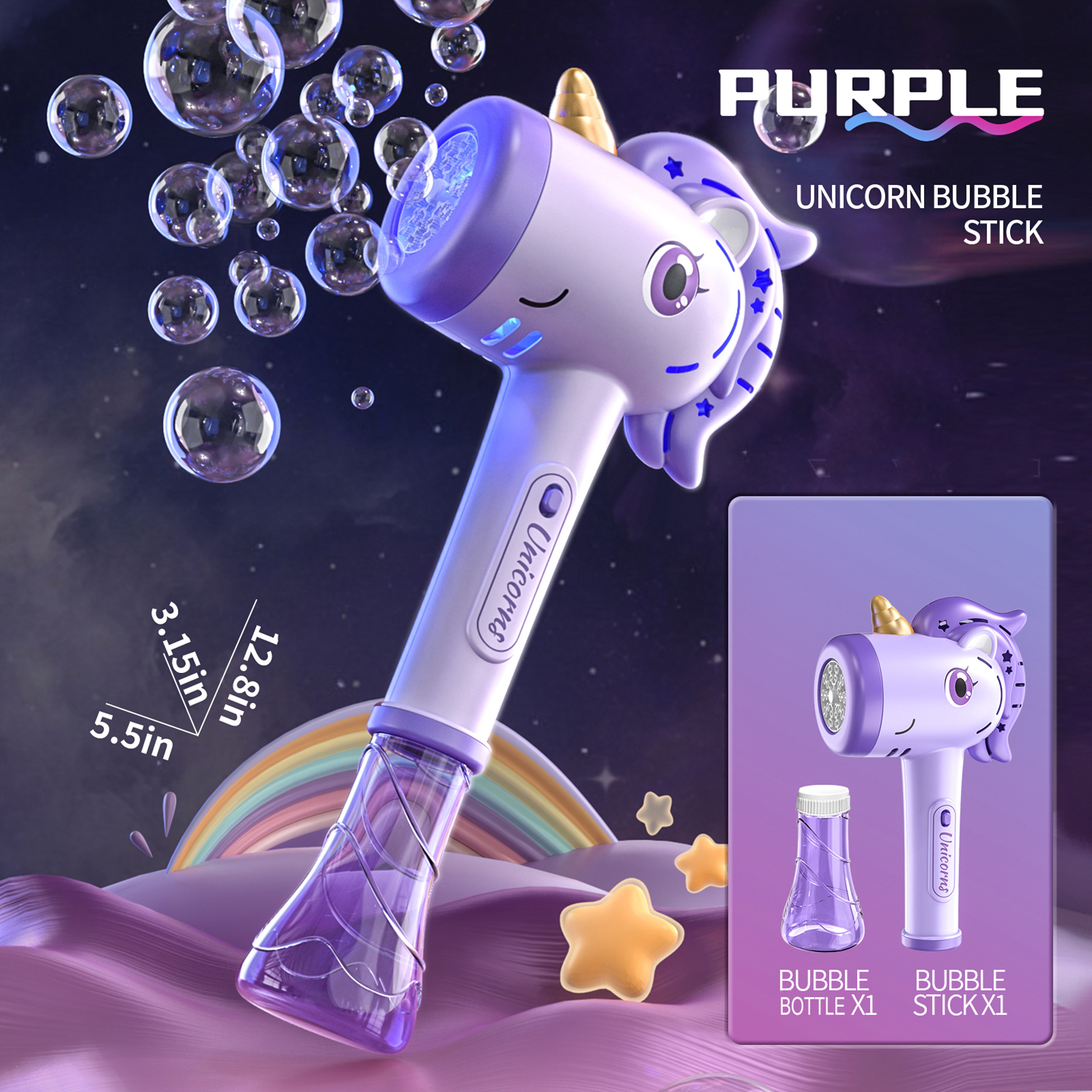 Magical Unicorn Bubble Machine Electric Bubble Gun for Kids with Lights Automatic Bubble Maker – view 8