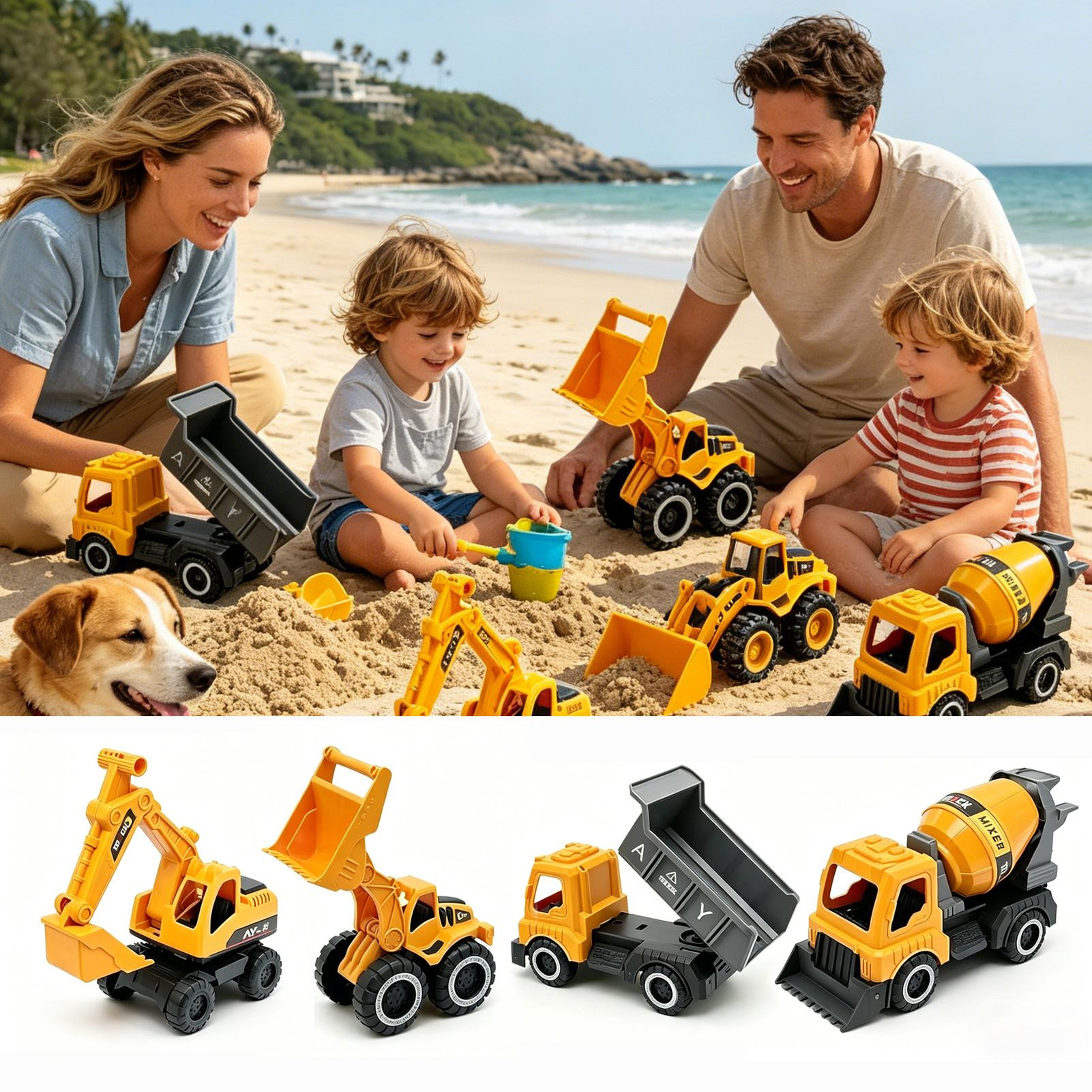 Construction Truck Toys 4Piece Beach Toy Set With Excavator Toy For Kids Sand Play 1