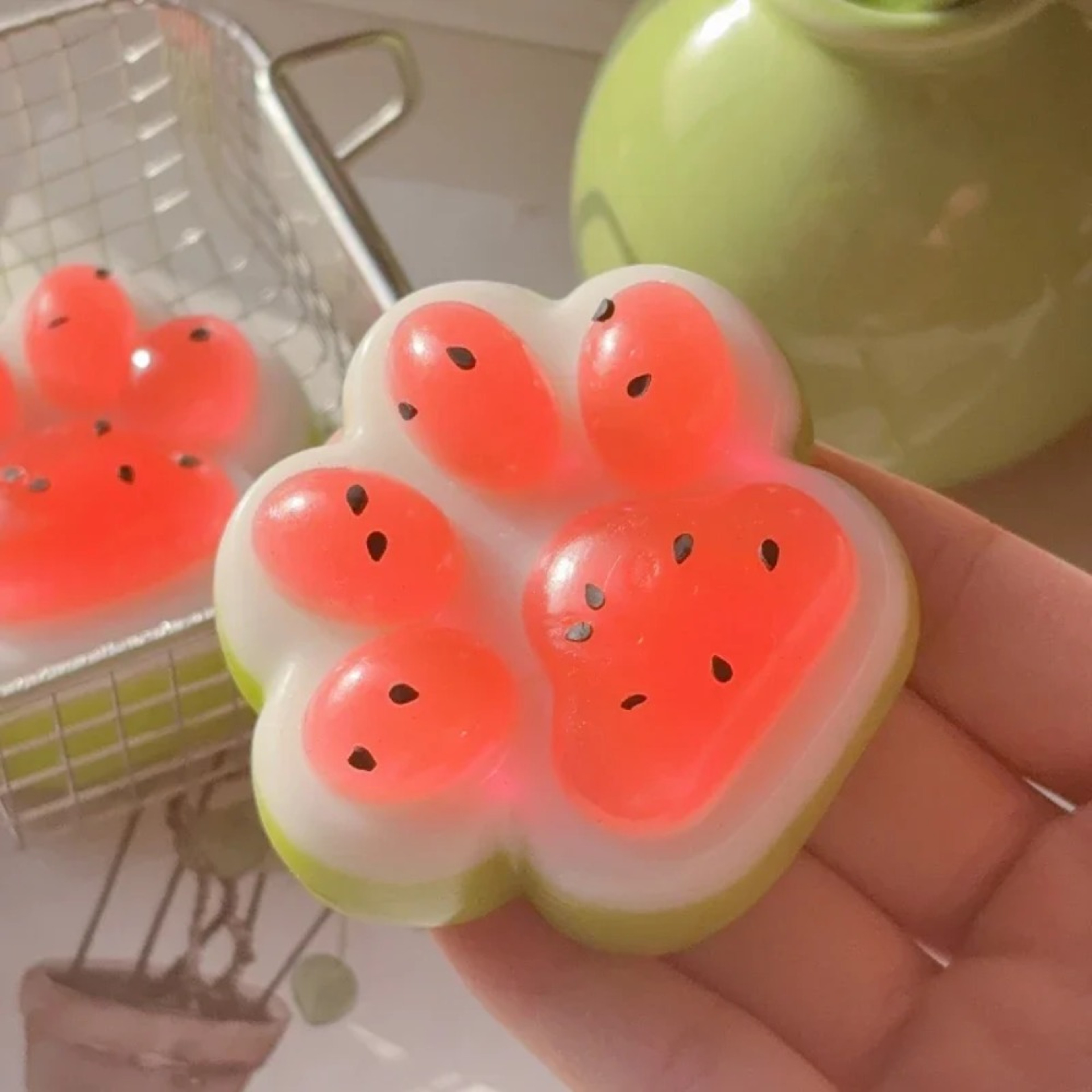Watermelon Cat Paw Squishy Stress Relief Toy Cute Mochi Fidget Toy – view 3