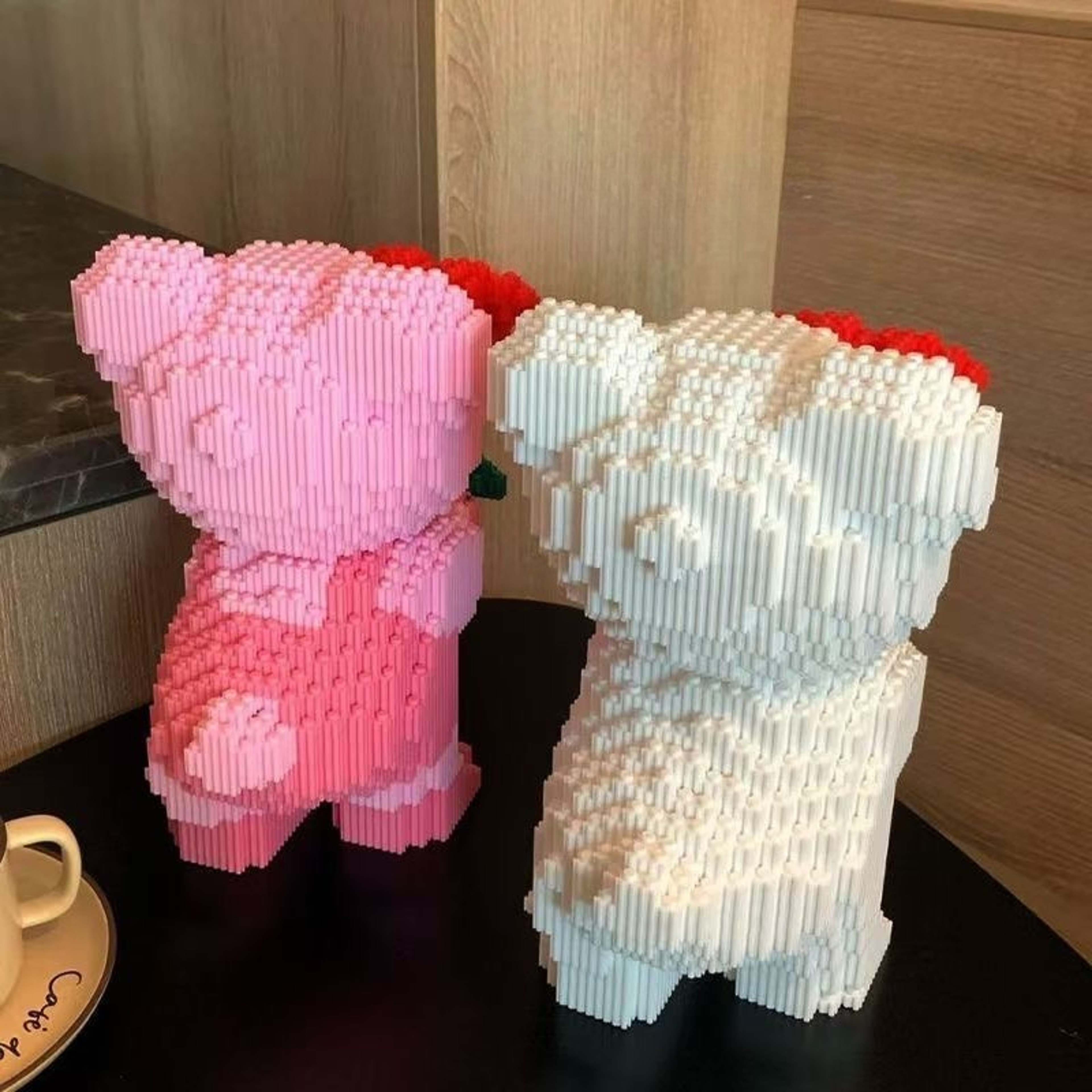 Cute Pink Flower Teddy Bear Building Blocks DIY Building Block Toy For Kids And Desk Decor 1