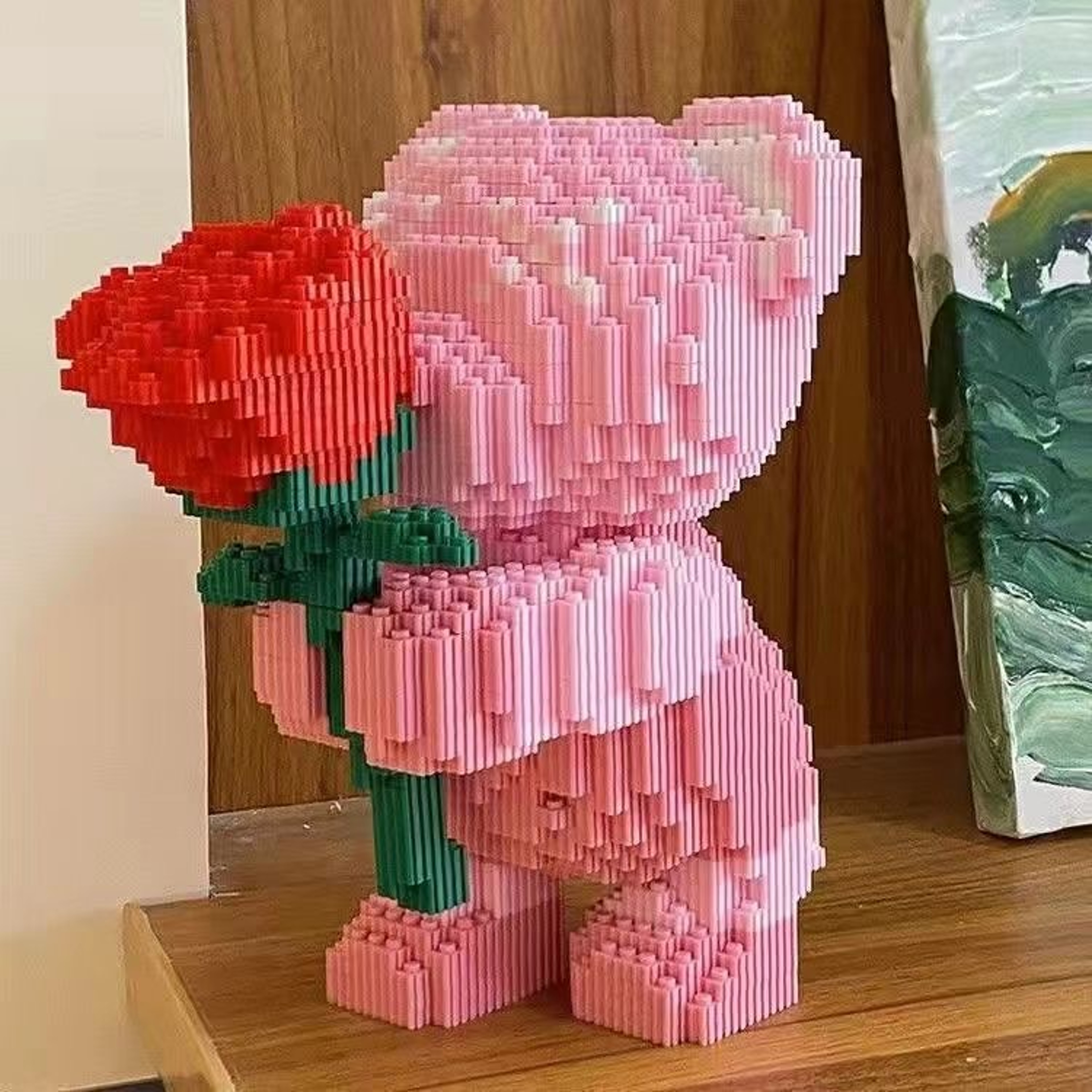 Cute Pink Flower Teddy Bear Building Blocks DIY Building Block Toy For Kids And Desk Decor 5