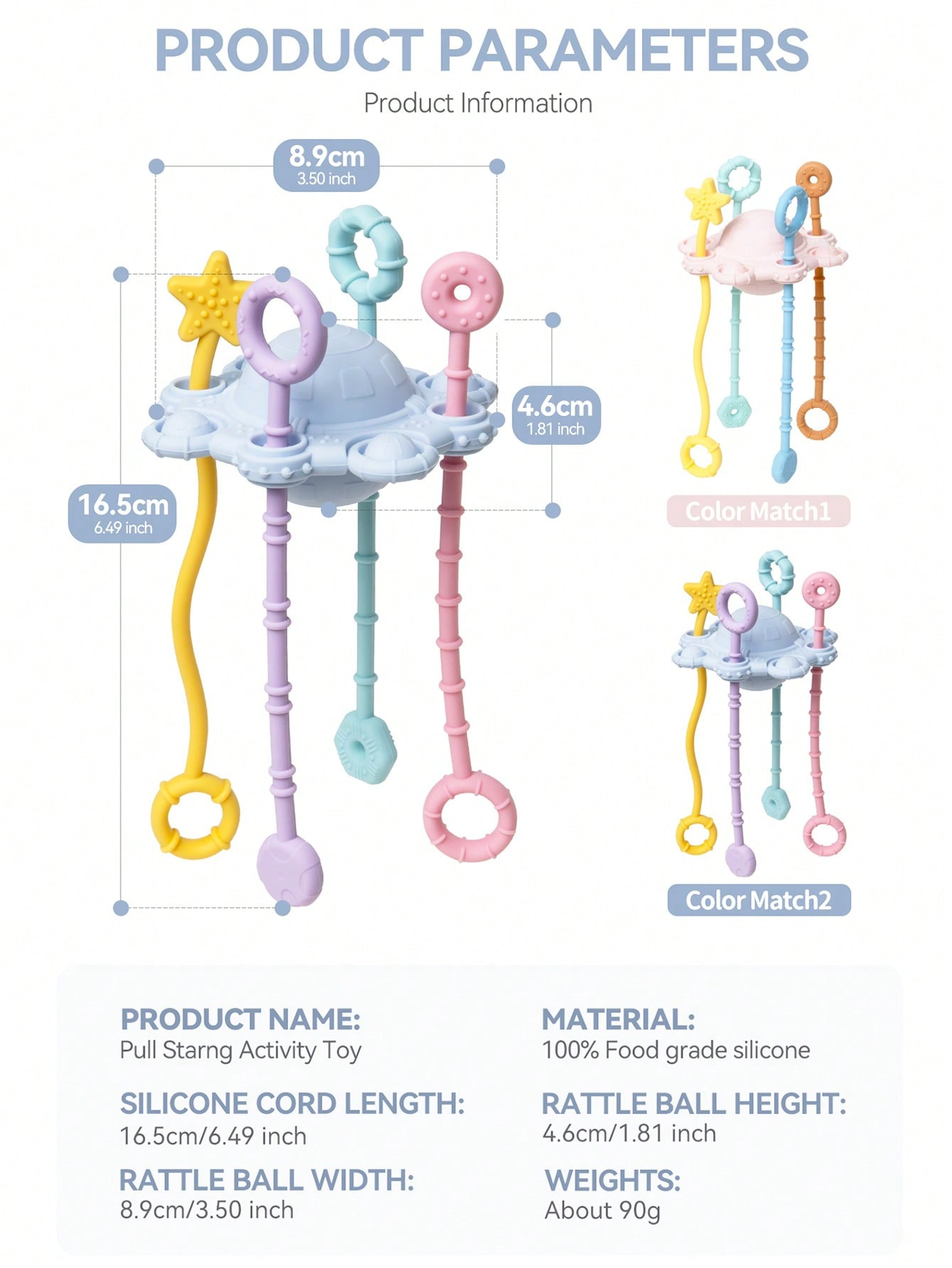 Montessori Baby Pull String Sensory Toy Silicone Teething Toy for Fine Motor Skills & Toddler Travel Play – view 2