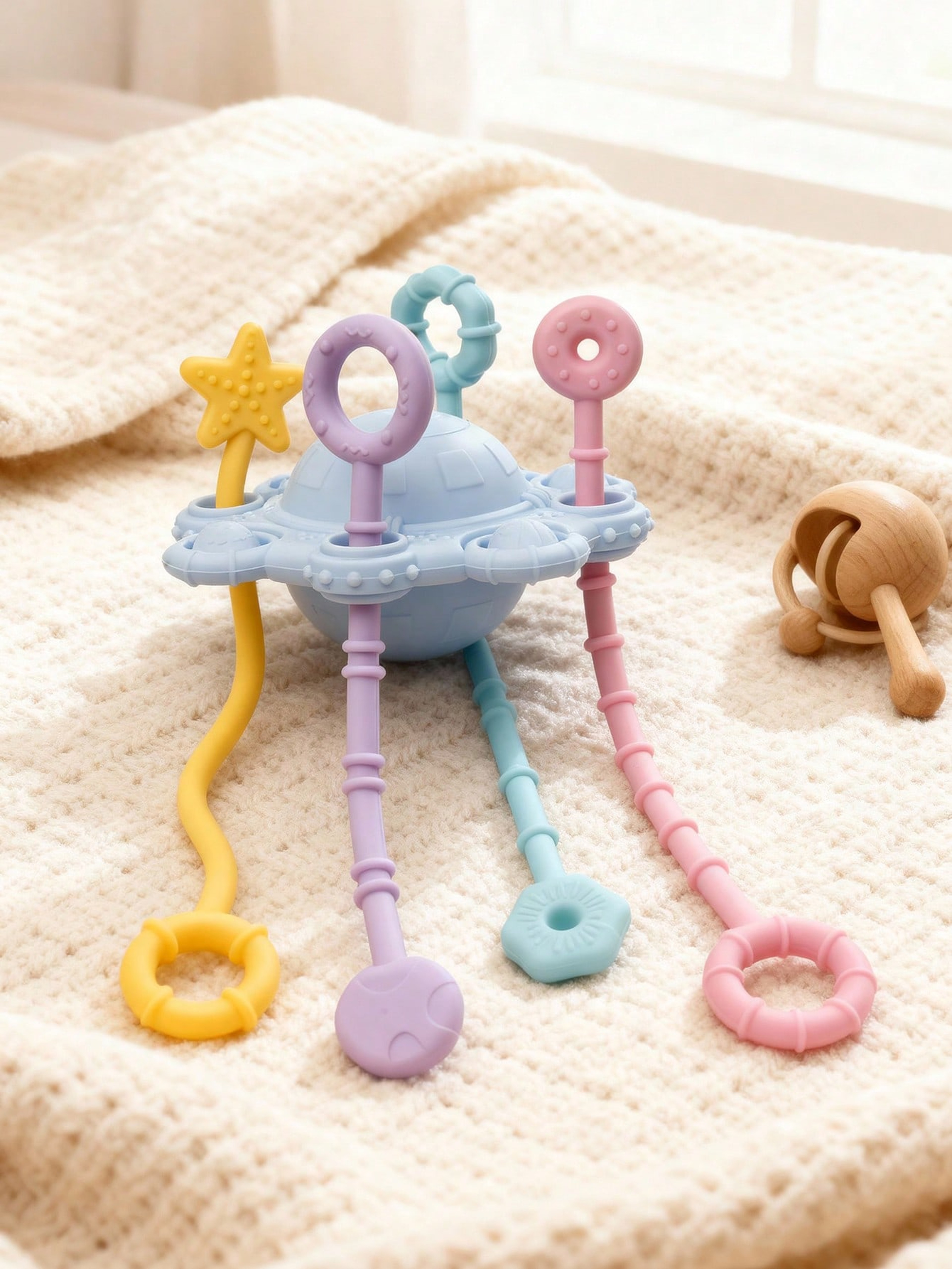 Montessori Baby Pull String Sensory Toy Silicone Teething Toy for Fine Motor Skills & Toddler Travel Play – view 9