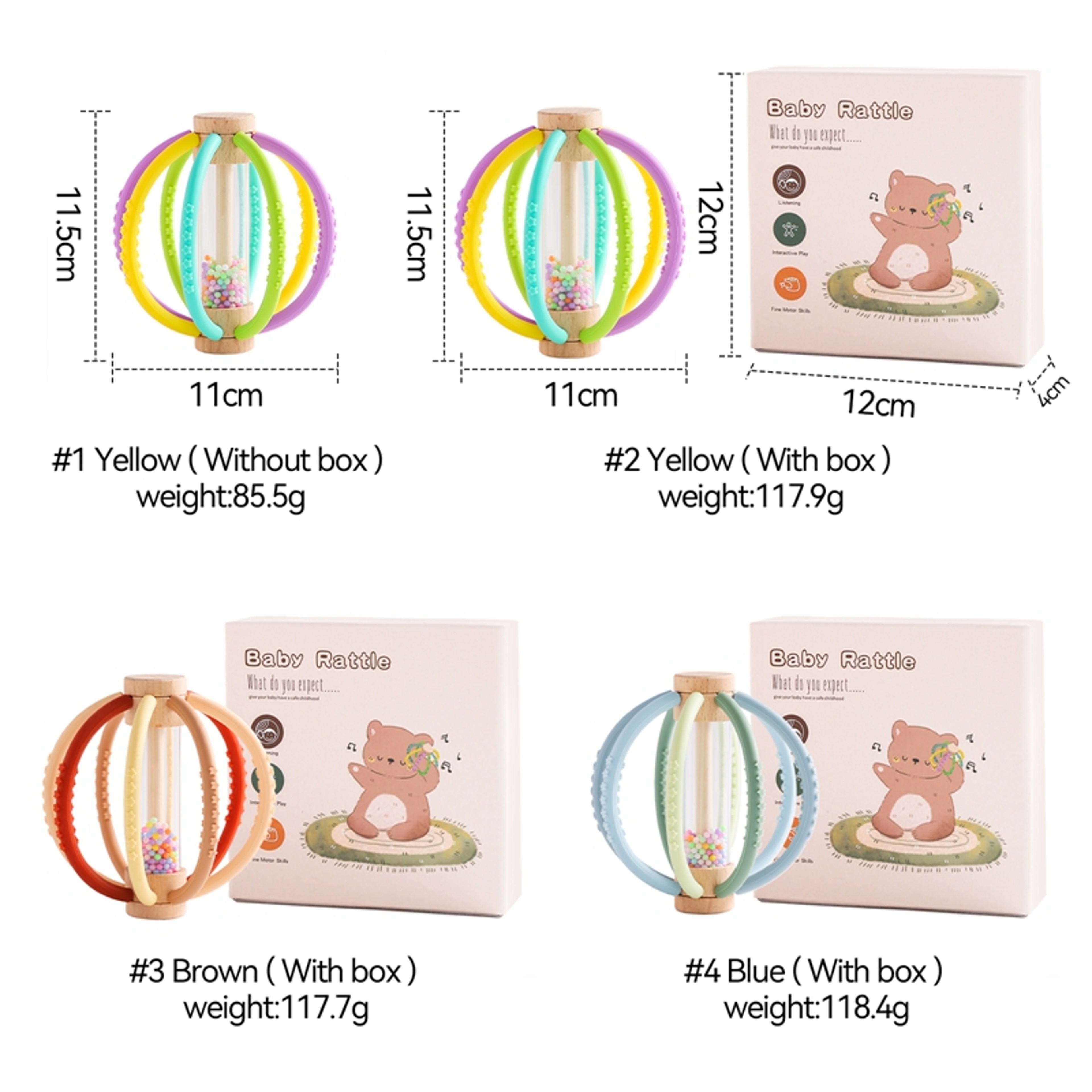 Wooden Baby Rattle & Silicone Teether Rain Drum Montessori Sensory Toy for Newborns – view 6