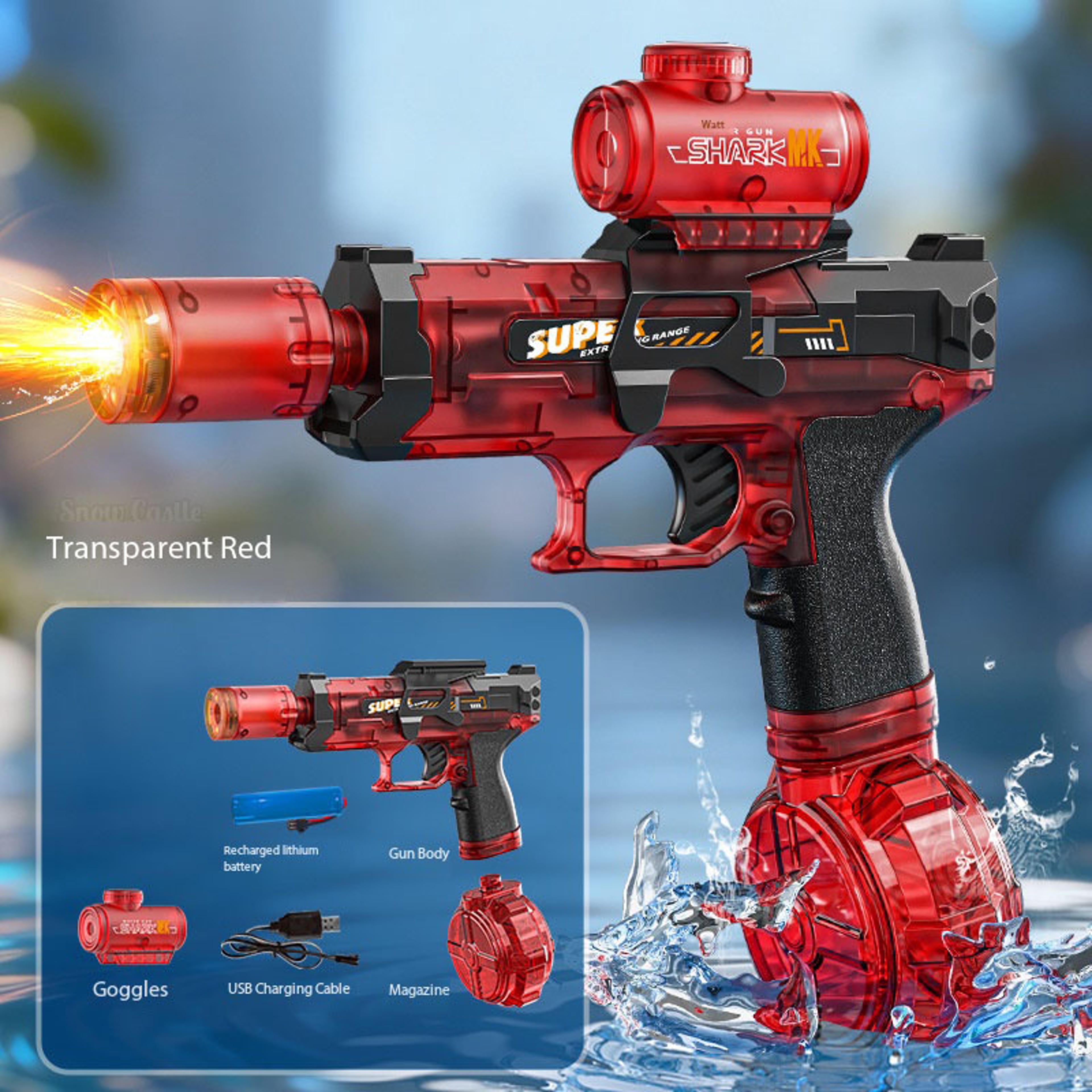 Electric Water Gun with Flame Effect Light Automatic Water Blaster for Pool, Beach & Outdoor Summer Games – view 2