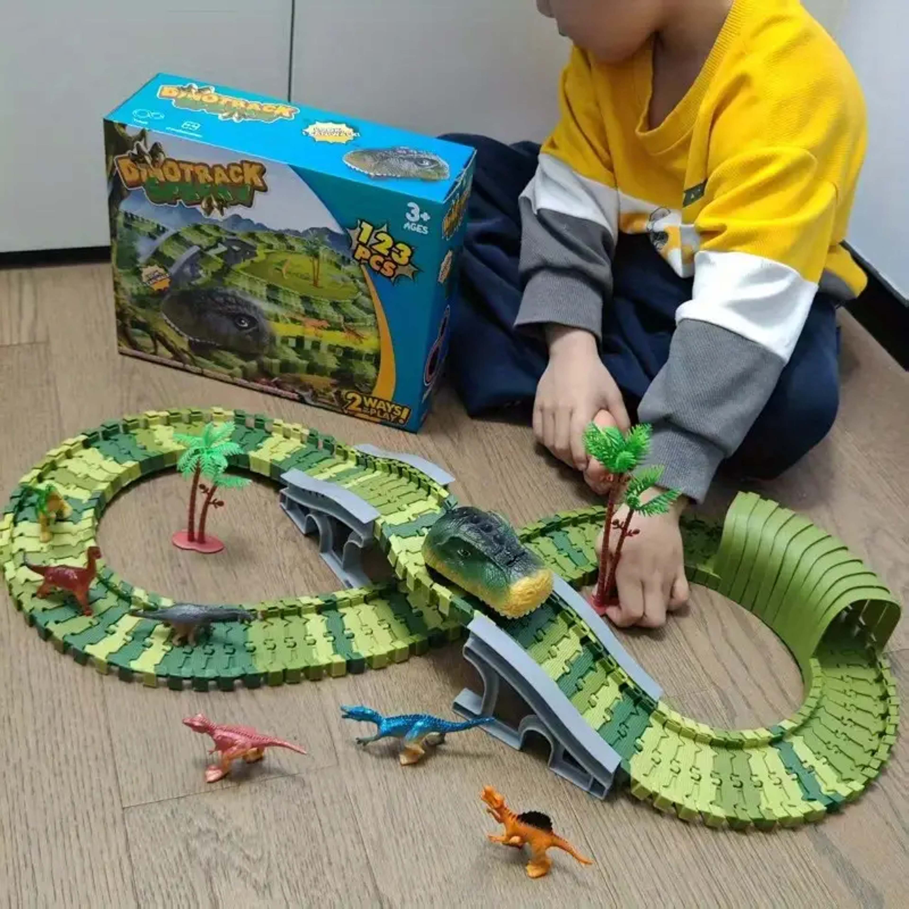 Dinosaur Race Track Adventure Set with Flexible Track & Electronic Car for Kids – view 1