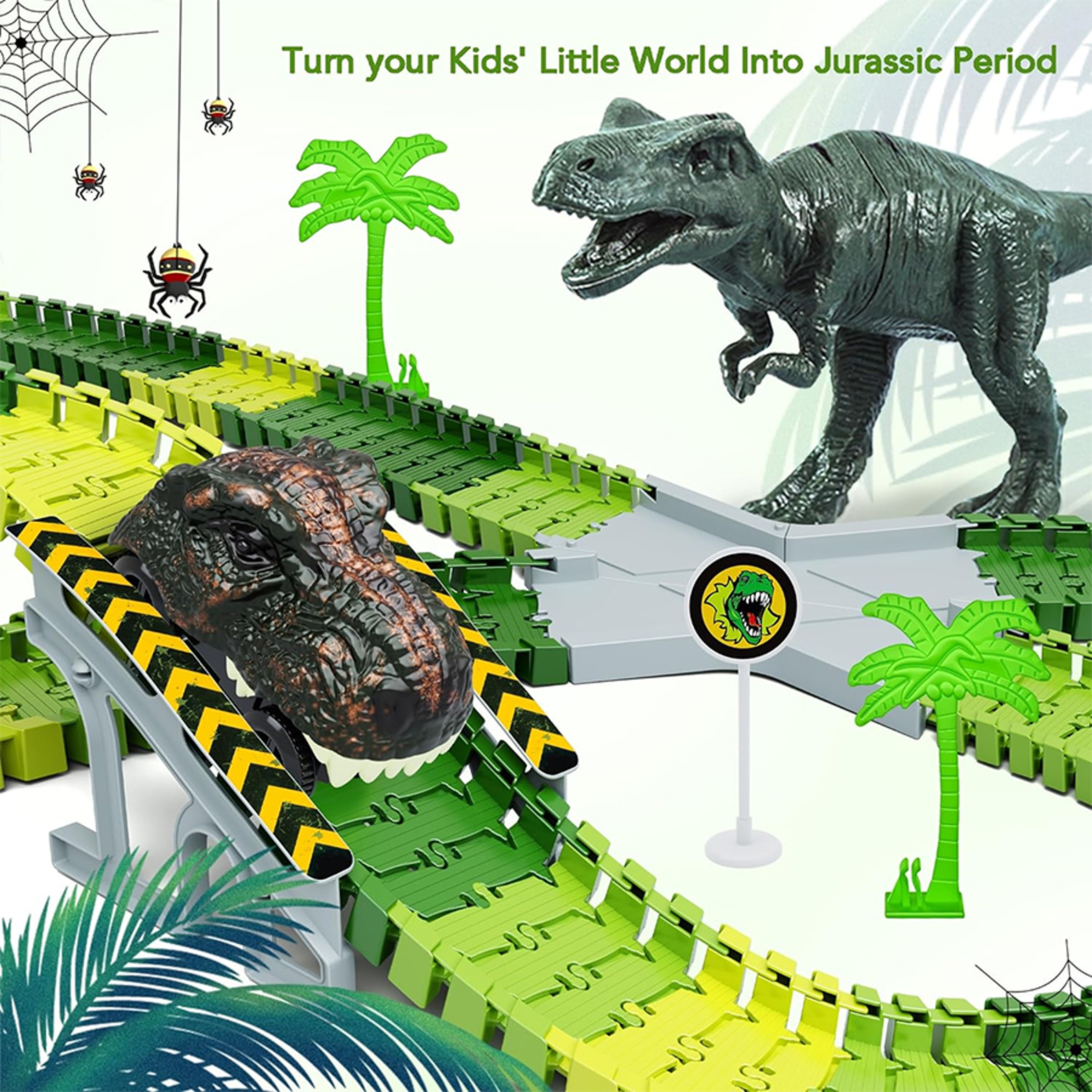 Dinosaur Race Track Adventure Set with Flexible Track & Electronic Car for Kids – view 4