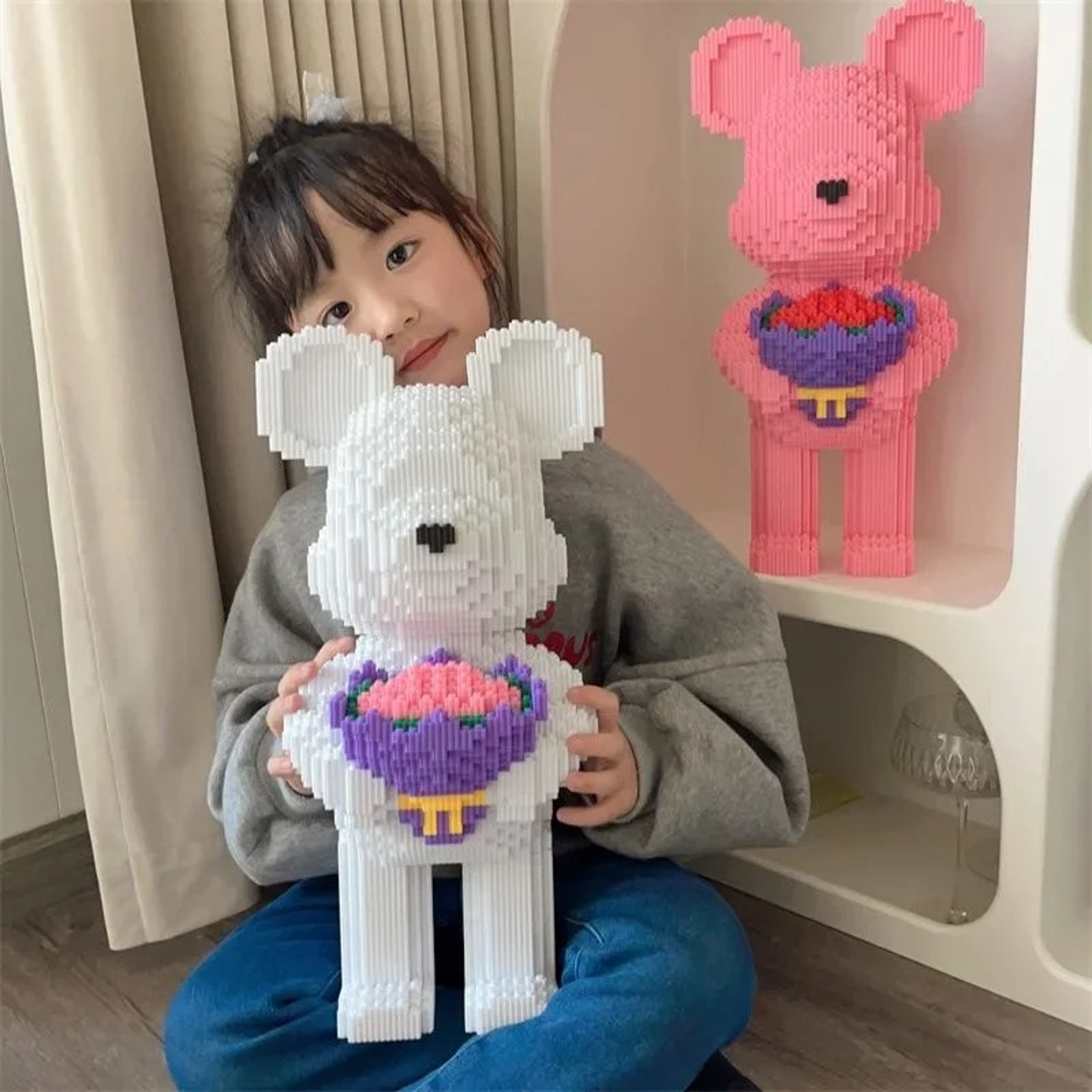 Flower Bear Building Blocks 3D Bear Brick Model DIY Collectible Gift For Kids  Adults 0