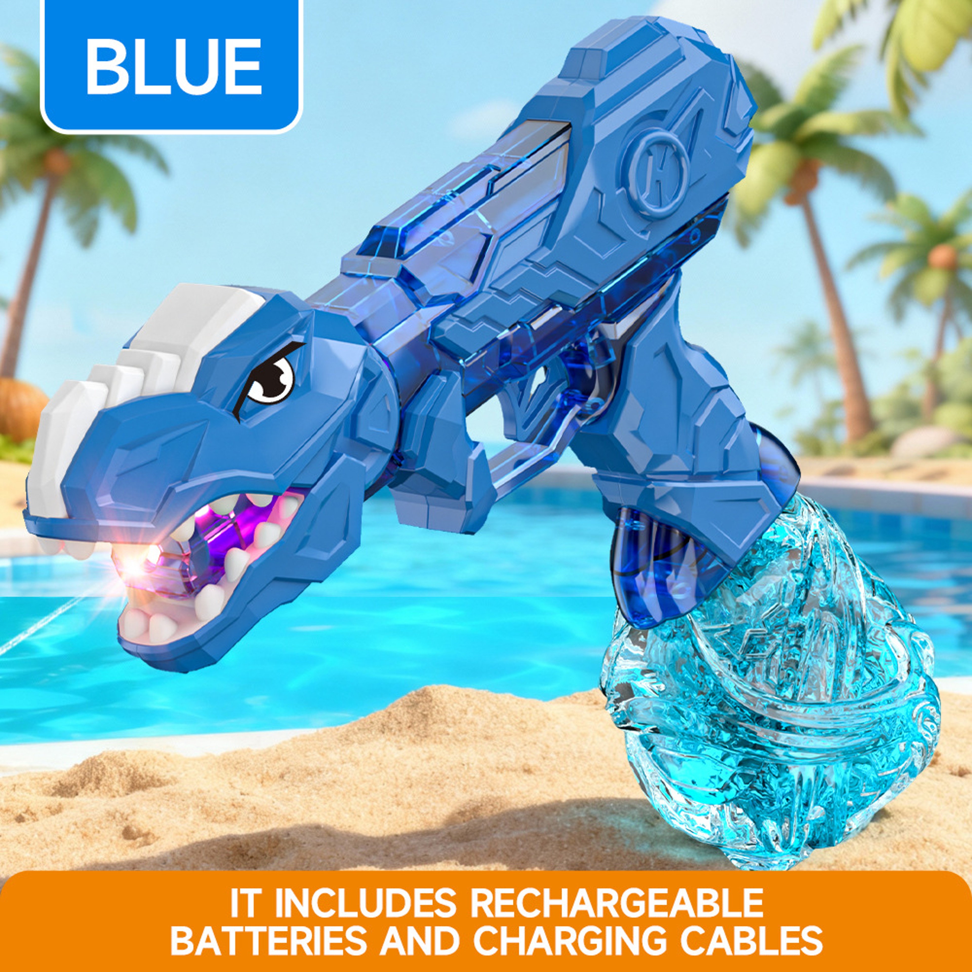 Dinosaur Electric Water Gun Rechargeable Automatic Water Blaster With LED Lights For Kids 5