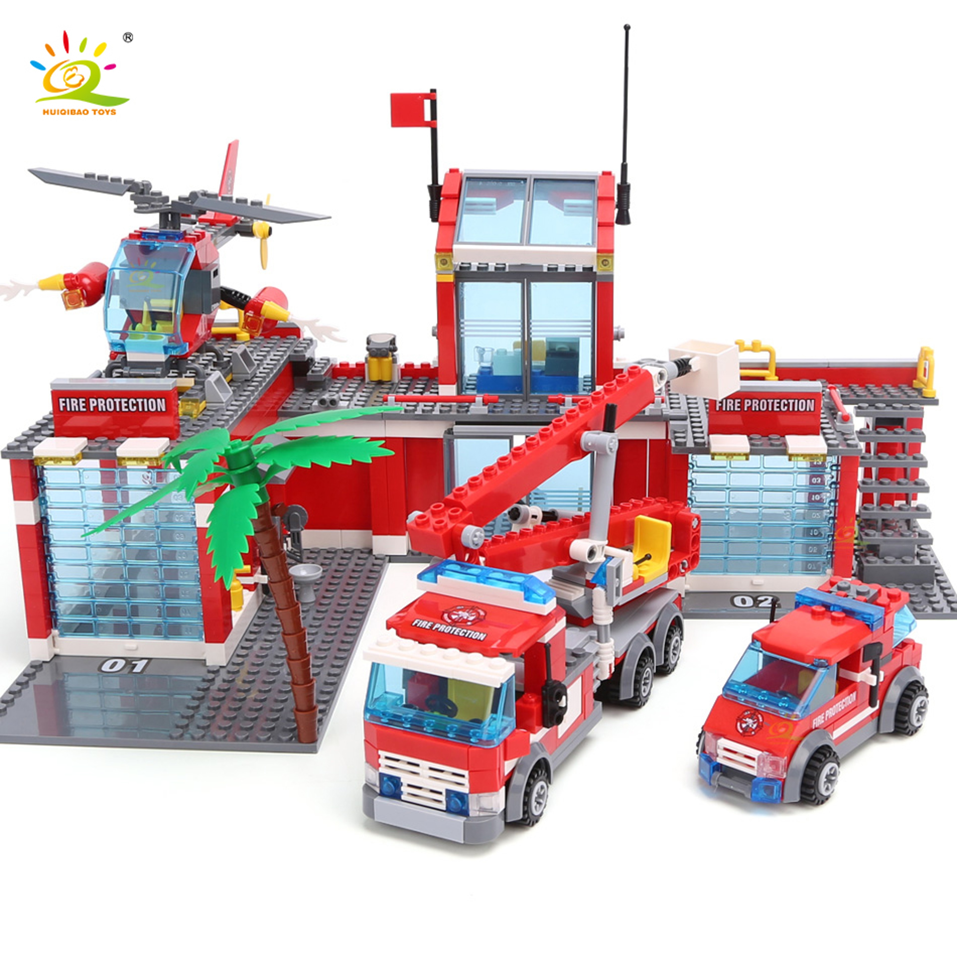 Fire Rescue Fire Station Building Blocks Playset with Fire Truck Building Set for Kids – view 1