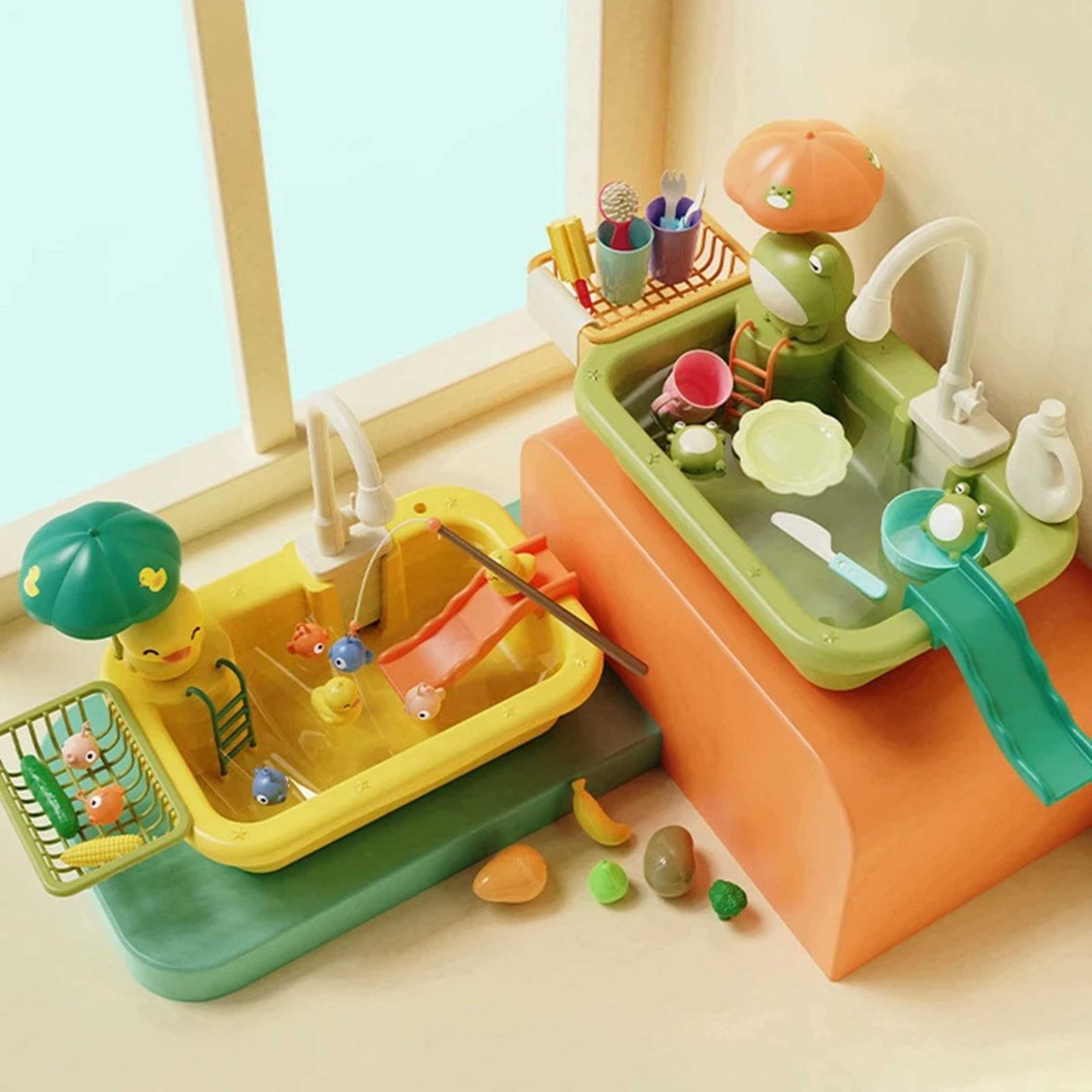 Kids Kitchen Sink Toy with Running Water Interactive Pretend Play Kitchen Dishwasher Playset – view 3