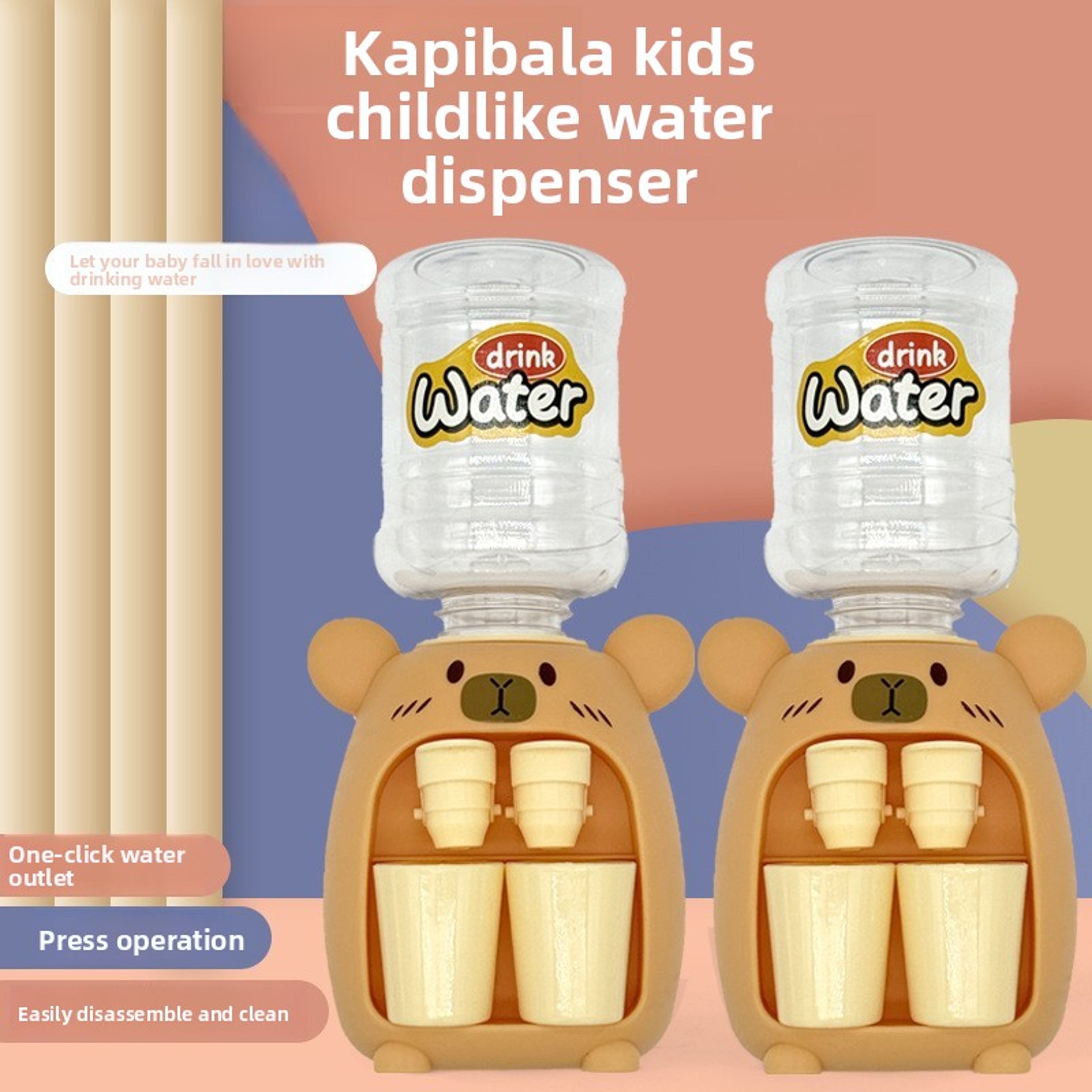 Cute Kids Water Dispenser Toy Capybara Pretend Play Kitchen Set with Dual Cups – view 2