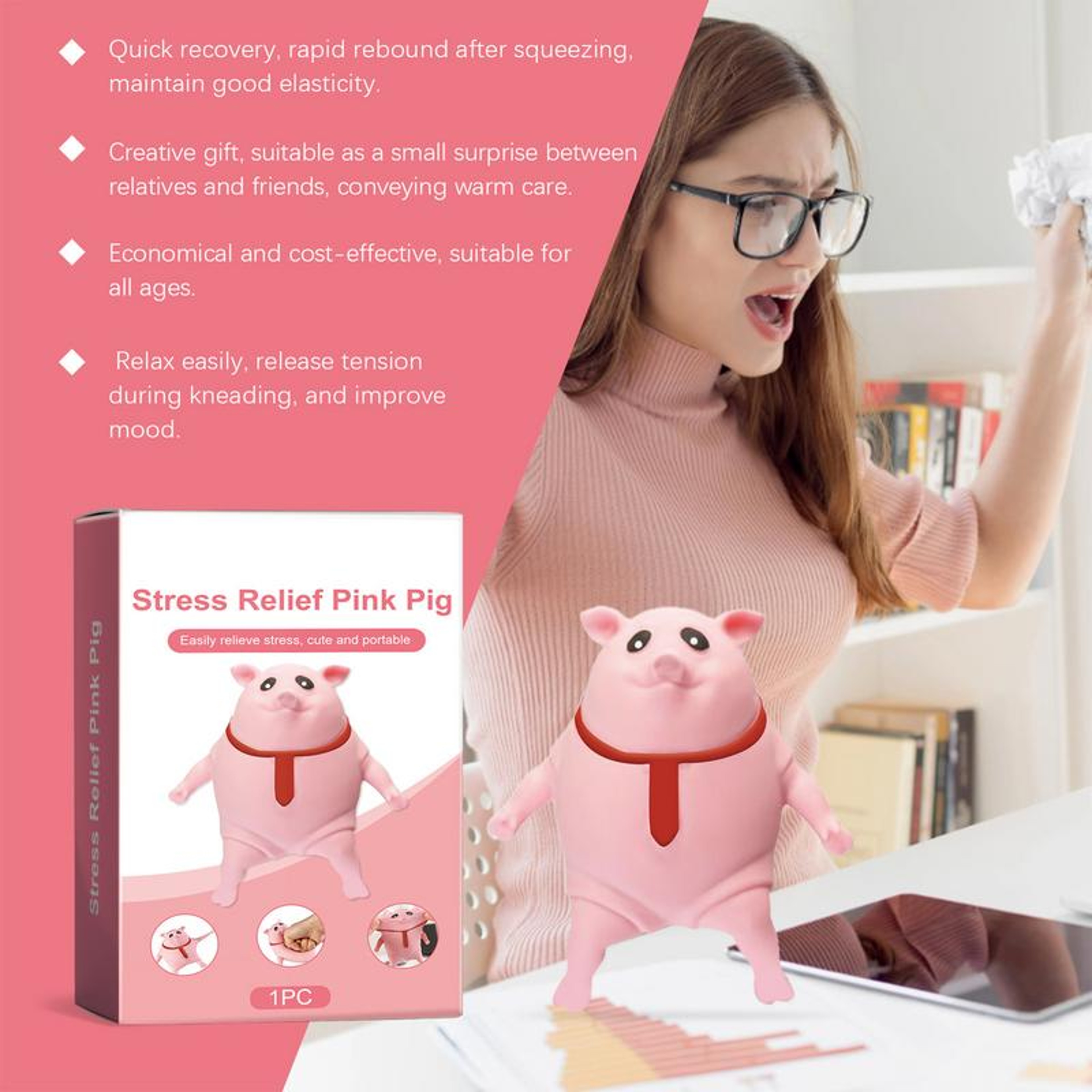 Cute Pig Stress Relief Toy Soft Squishy Sensory Fidget For Kids  Adults 1