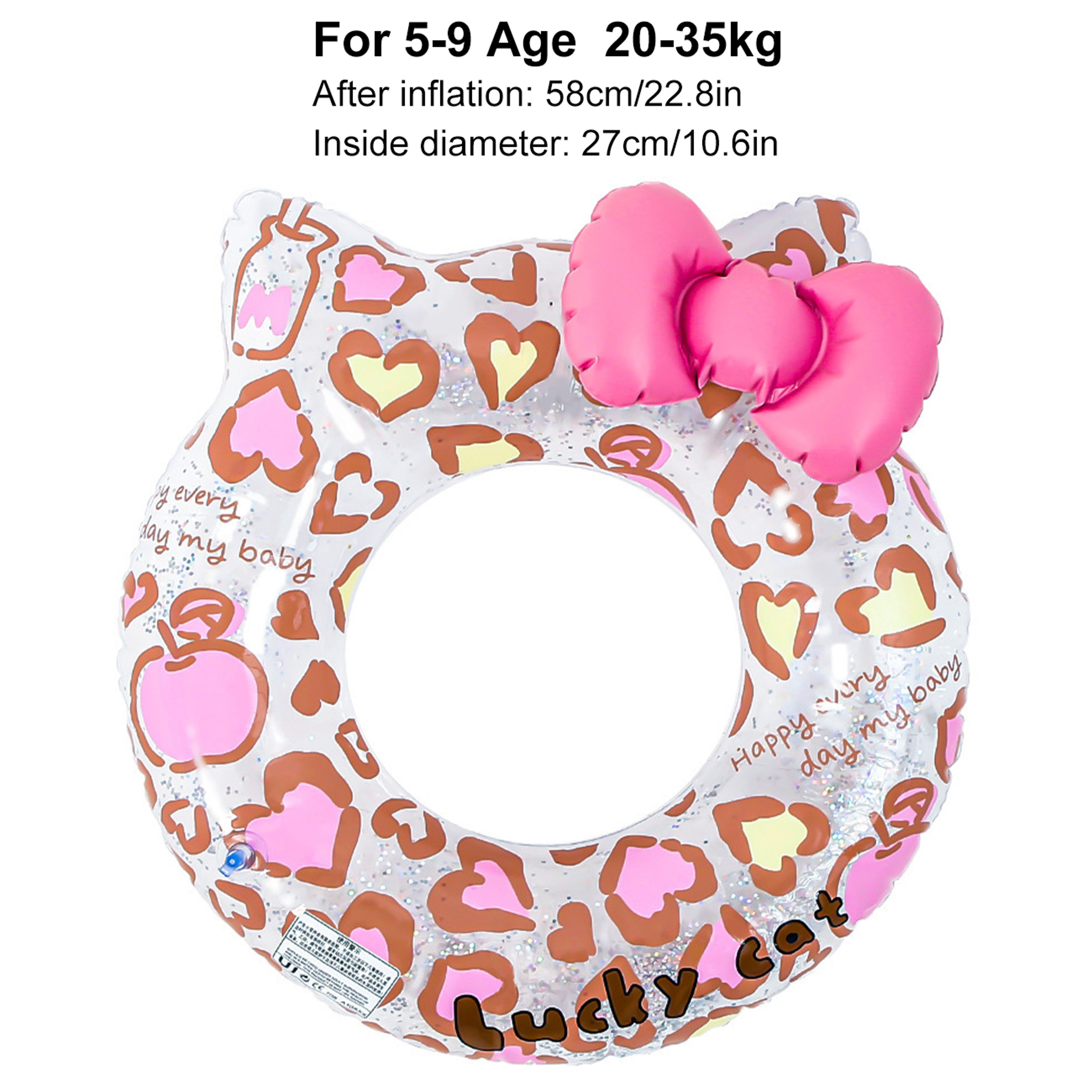 Cute Cat Swim Ring Inflatable Pool Float with Bow for Kids Summer Beach Fun – view 7