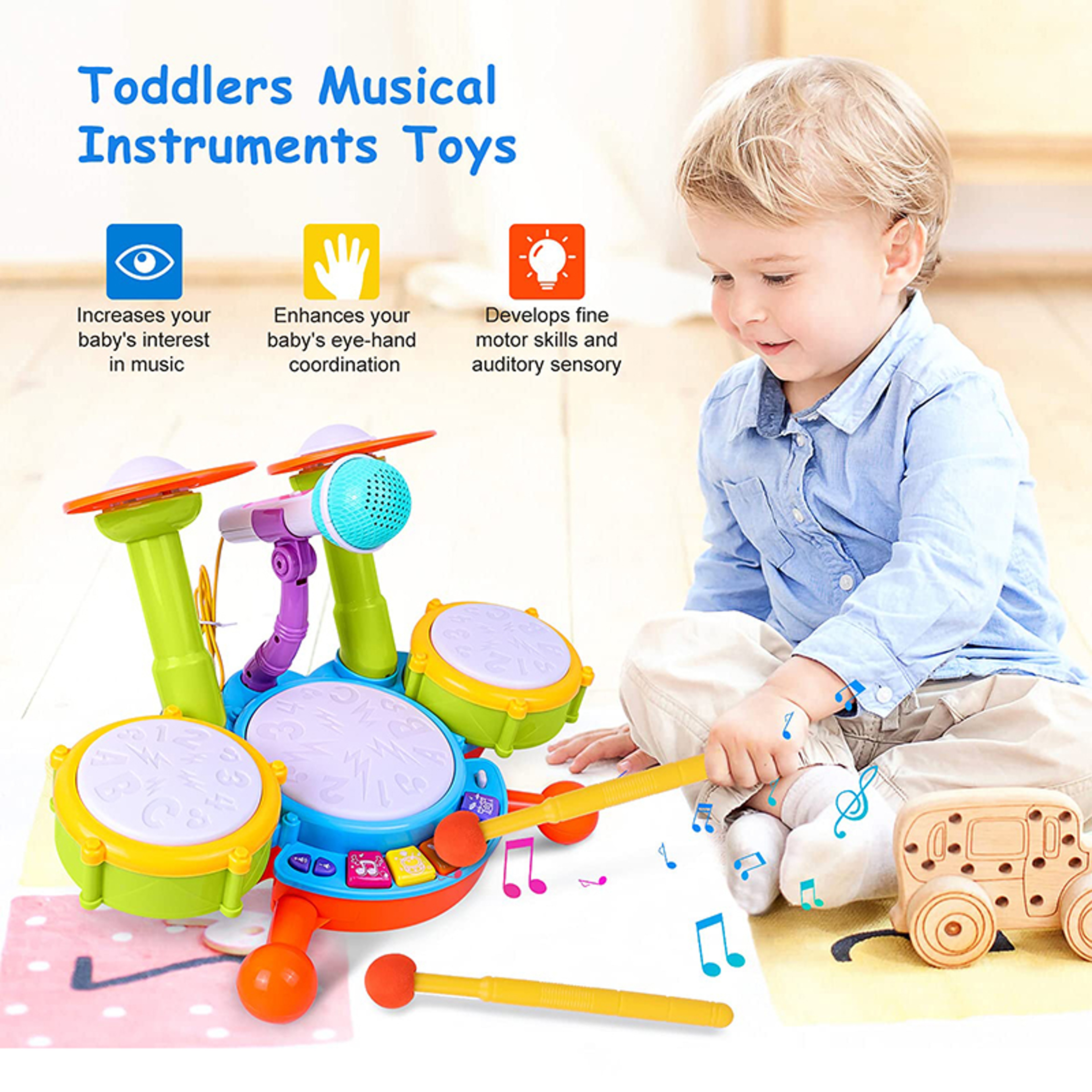 Kids Drum Set with Microphone Musical Learning Toy for Toddlers Ages 1-3 – view 3