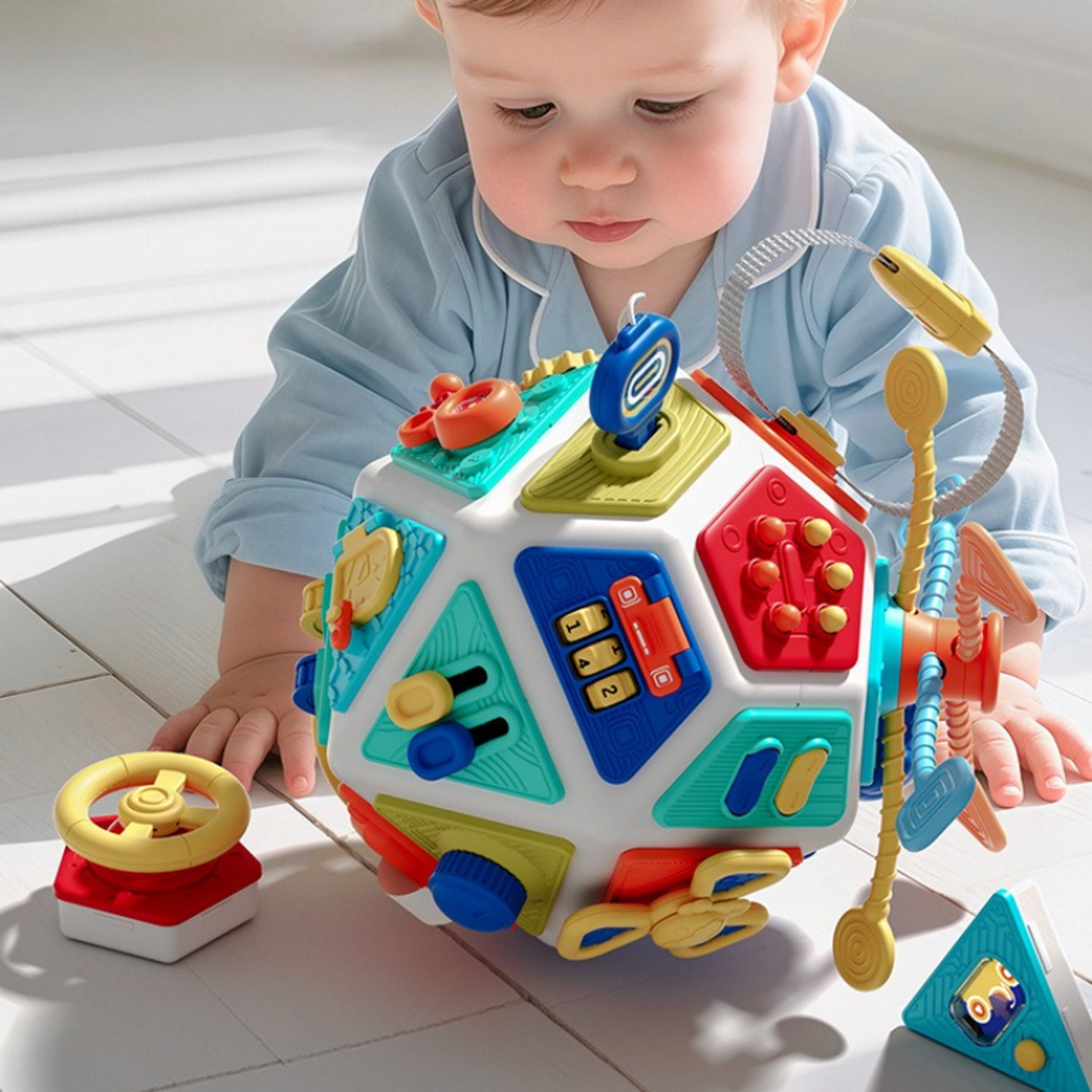 Montessori Busy Board Cube for Toddlers Travel Sensory Toy Fine Motor Skills Learning Activity – view 2