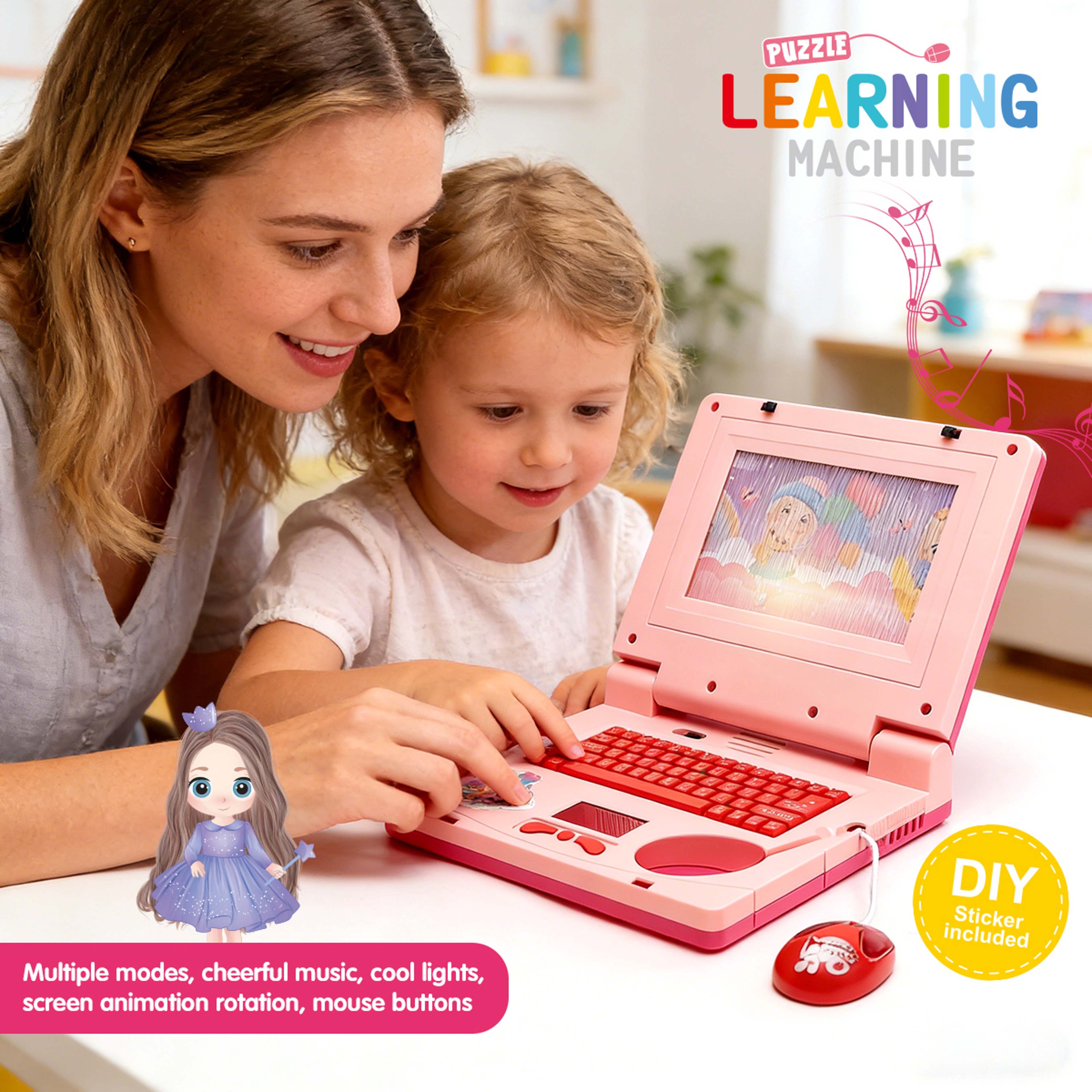 Pink Kids Learning Laptop Educational Laptop Toy with Music, Lights & Interactive Mouse for Preschool Kids – view 2