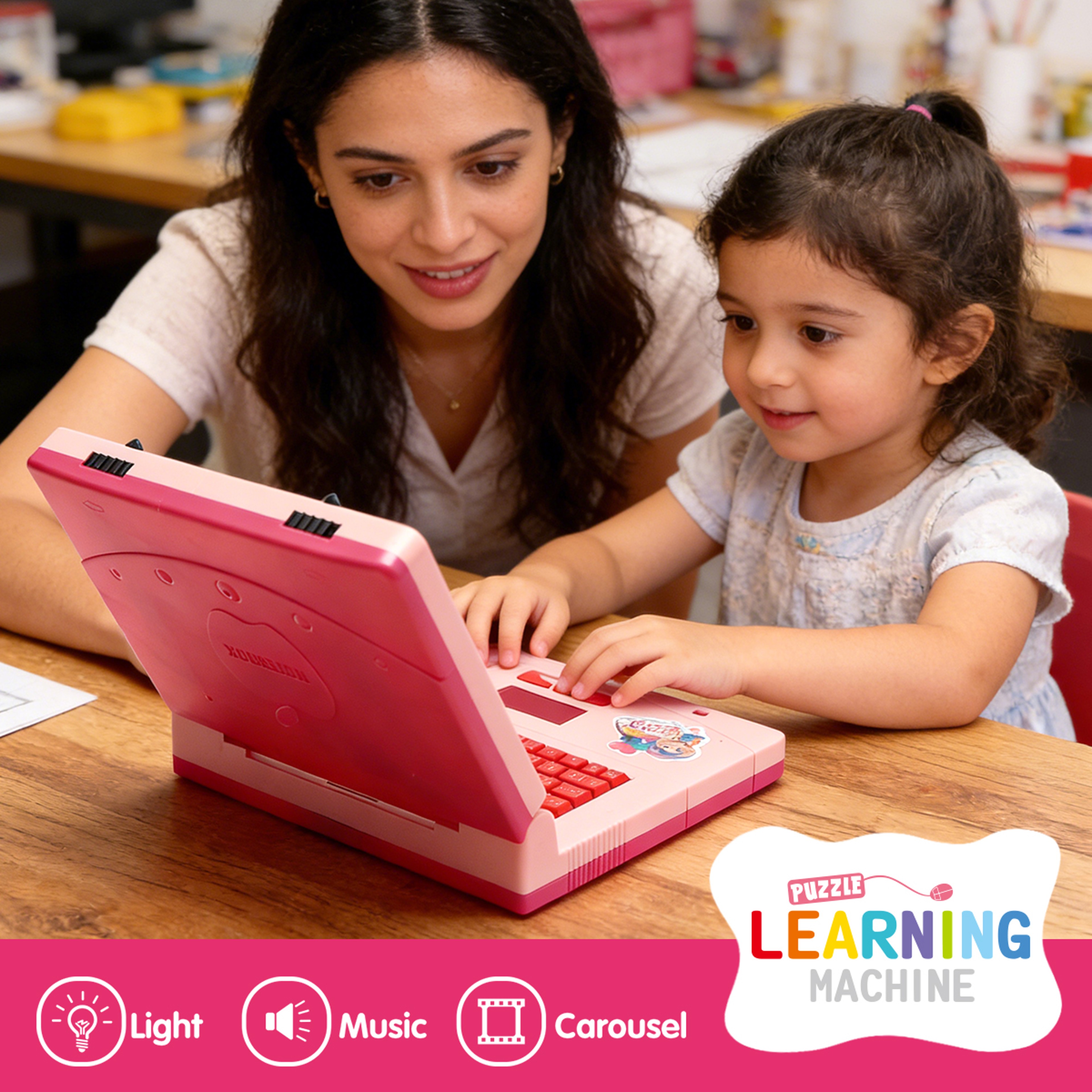 Pink Kids Learning Laptop Educational Laptop Toy with Music, Lights & Interactive Mouse for Preschool Kids – view 3