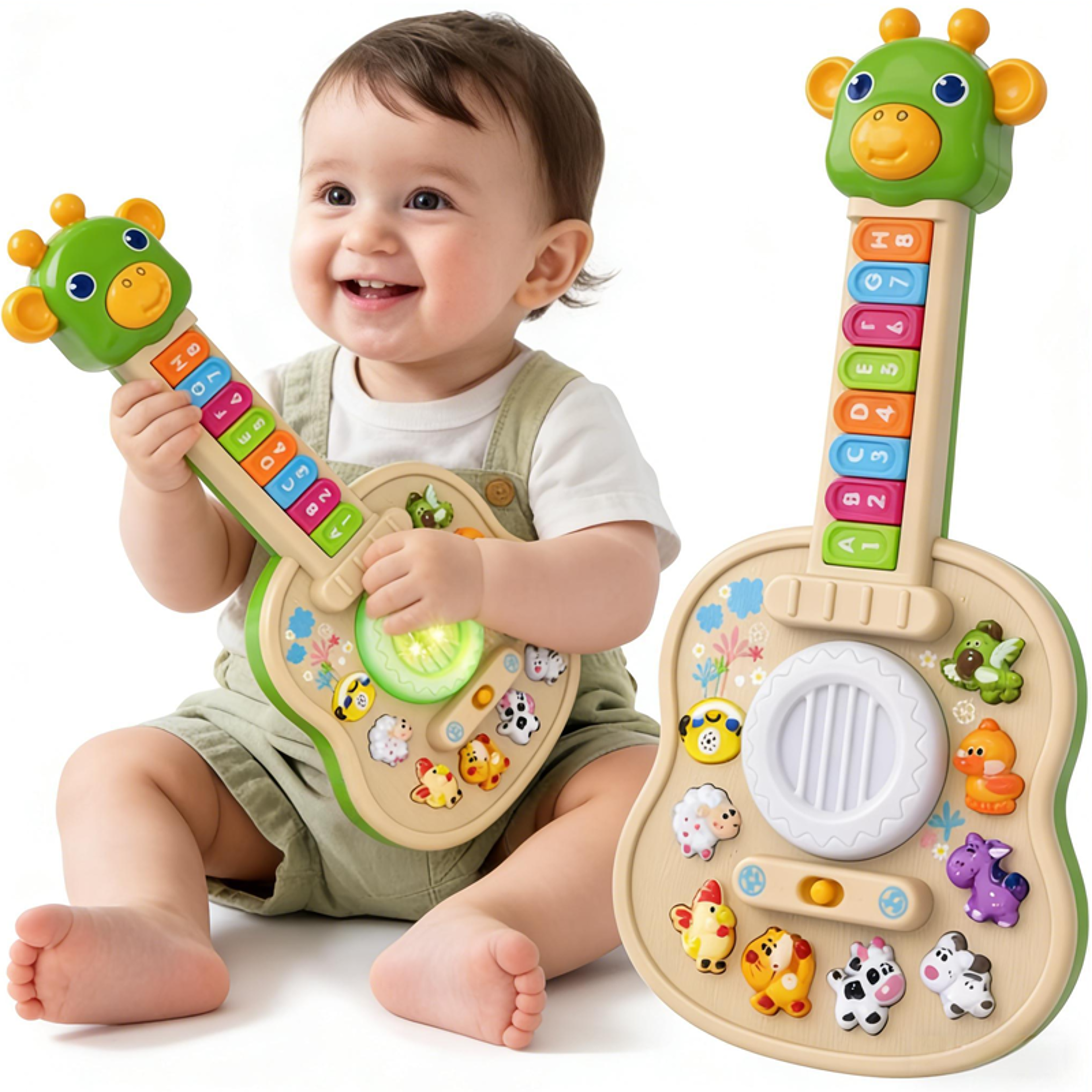 Giraffe Toddler Musical Guitar Baby Learning Toy With Animal Sounds Lights And Piano Keys 0
