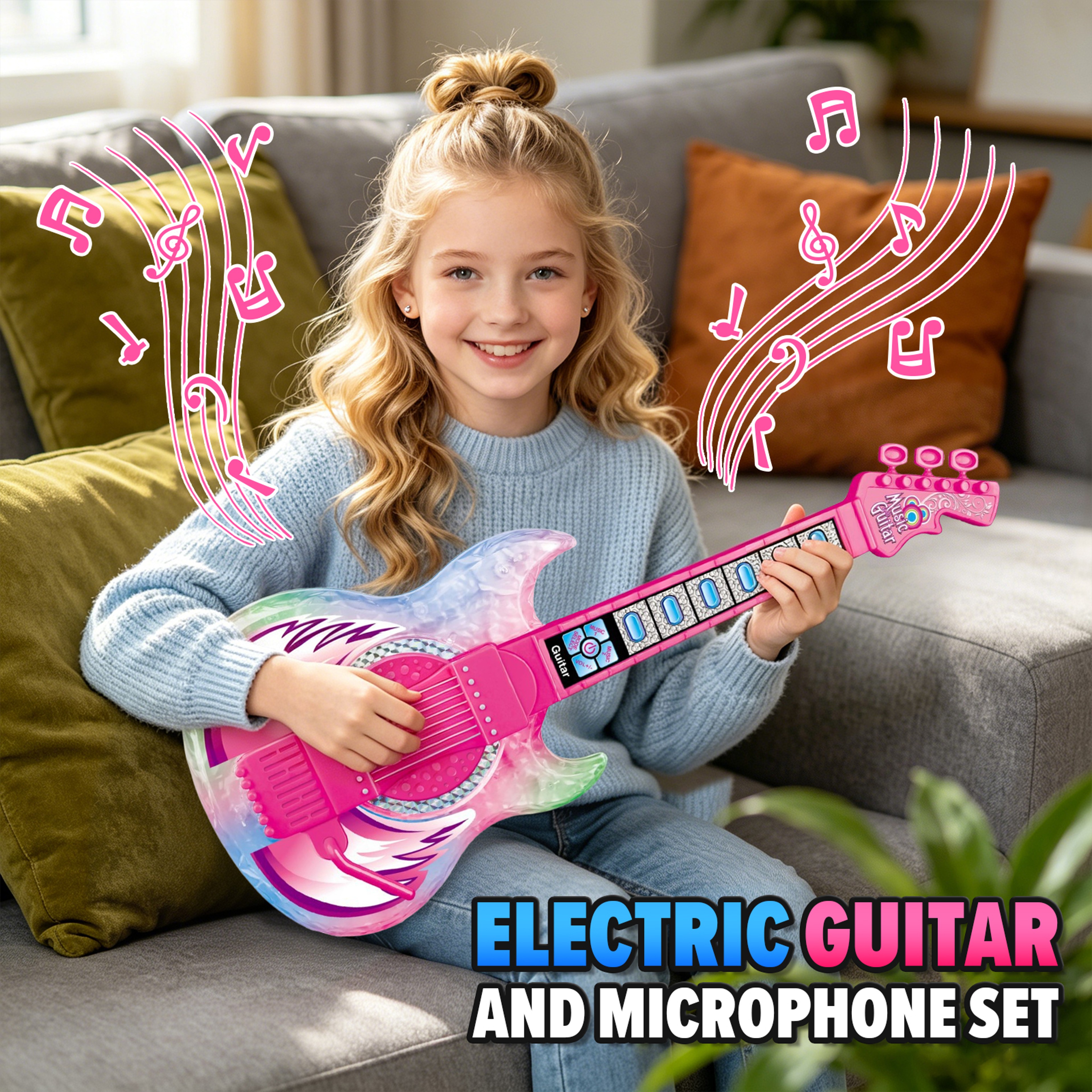 Kids Karaoke Machine Toy Guitar With Microphone Musical Instrument Set For Boys  Girls 1