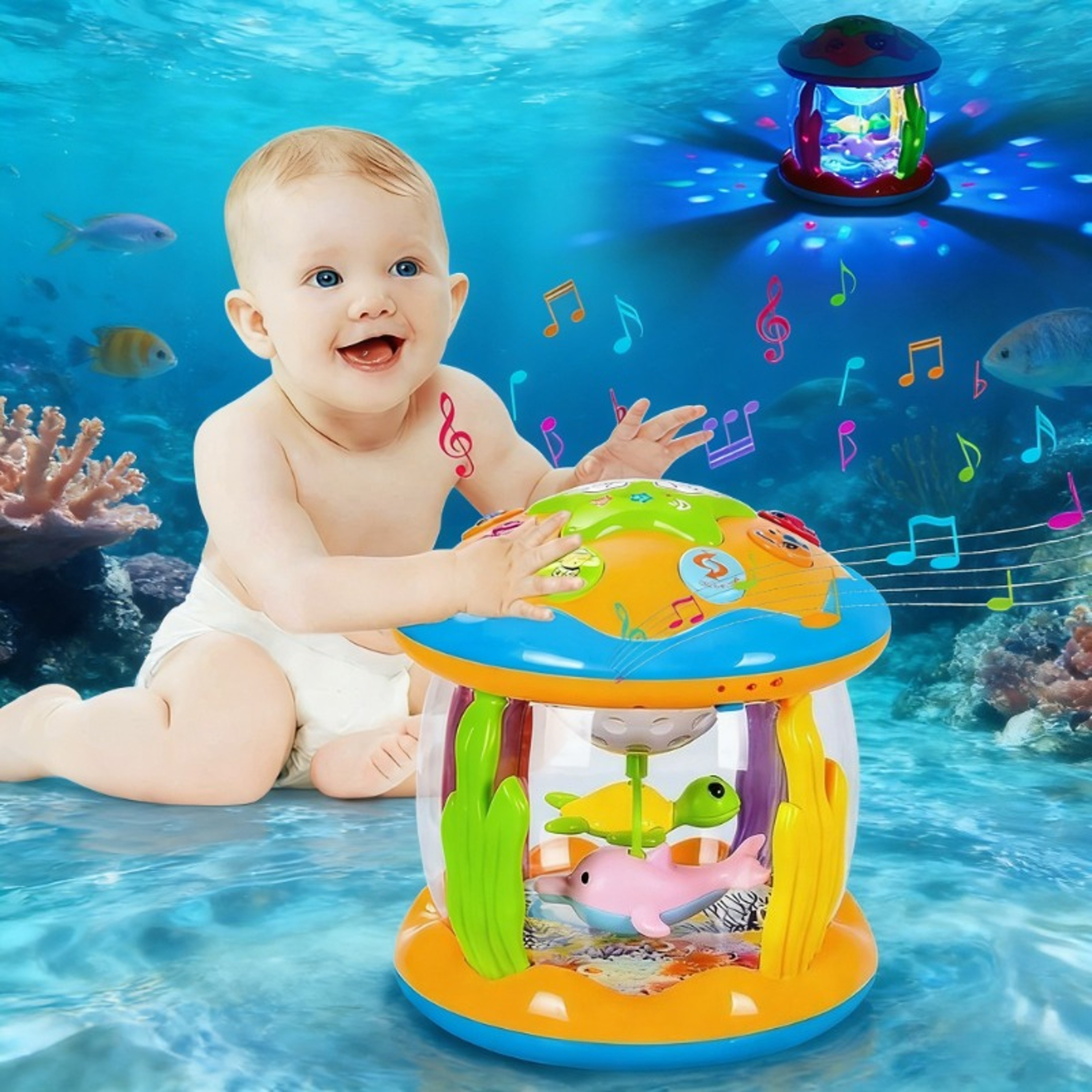 Tummy Time Toy with Ocean Projector Lights & Music for Babies and Toddlers – view 1