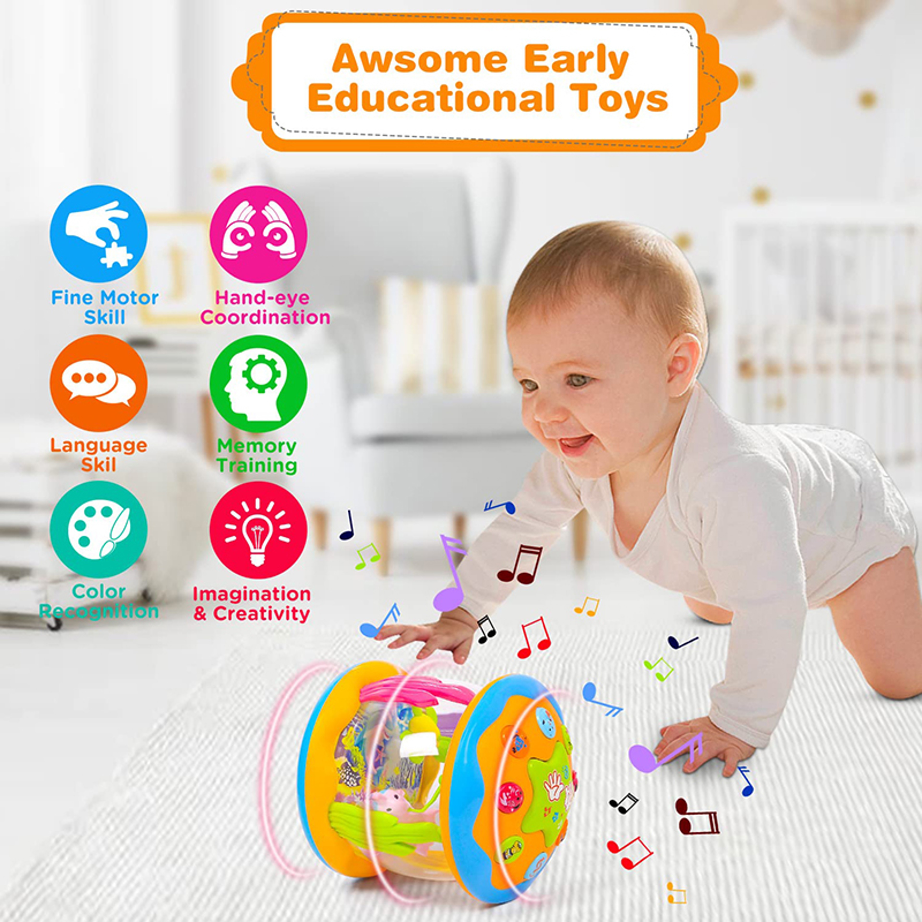 Tummy Time Toy with Ocean Projector Lights & Music for Babies and Toddlers – view 3