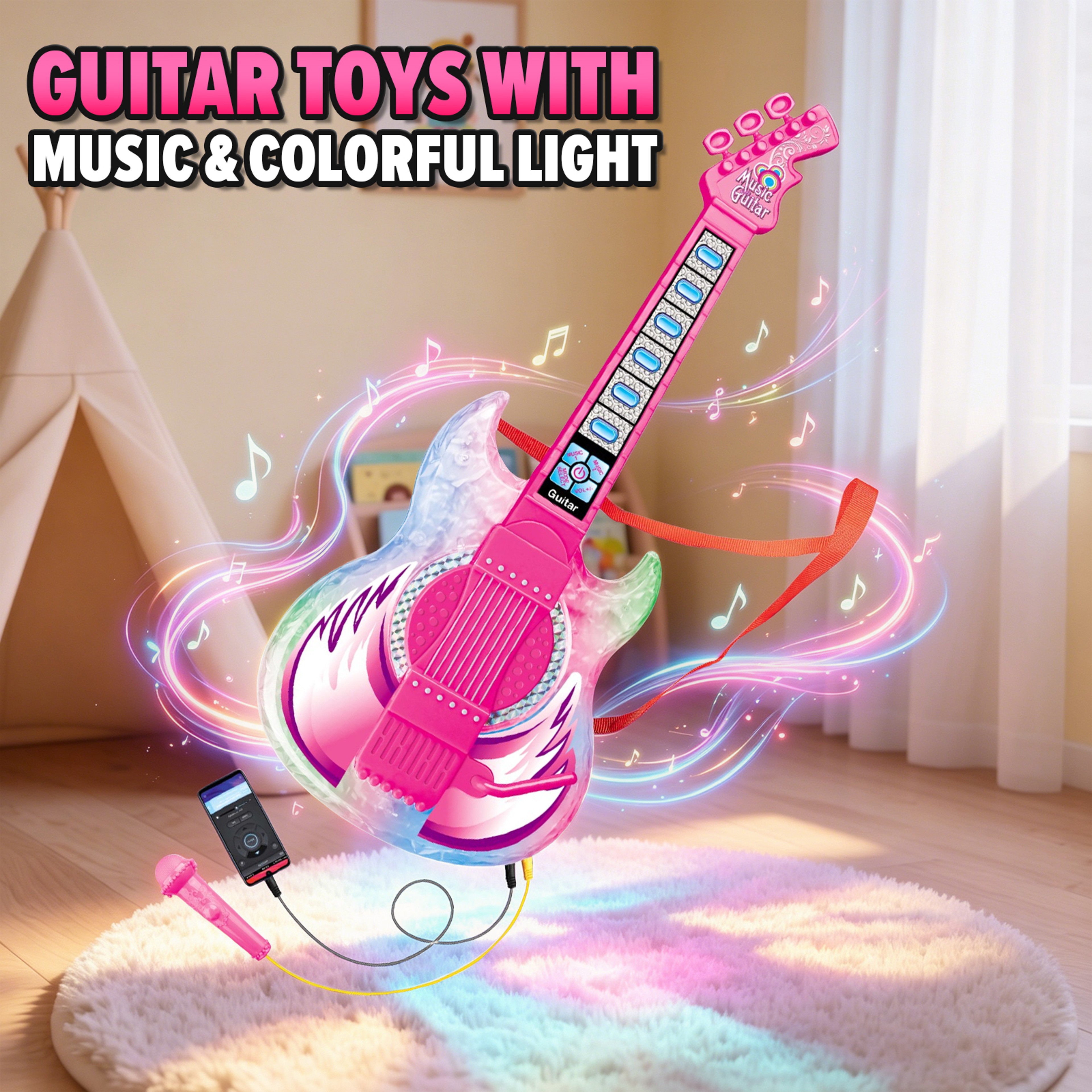 Kids Guitar Toy with Microphone Electronic Musical Instrument for Singing and Learning – view 6