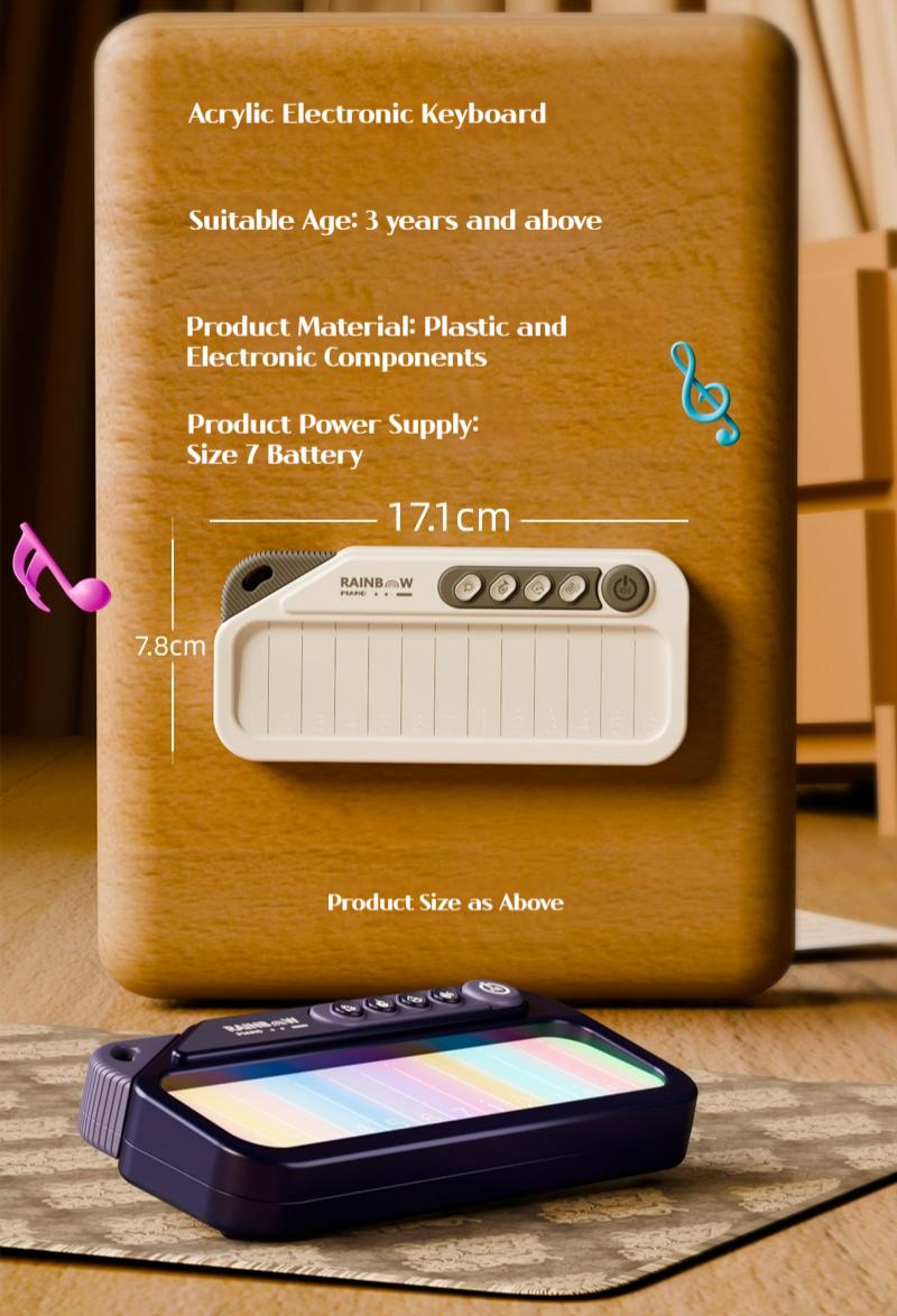 Rainbow Kids Piano Keyboard Touch Light Educational Music Toy for Toddlers and Preschoolers – view 6