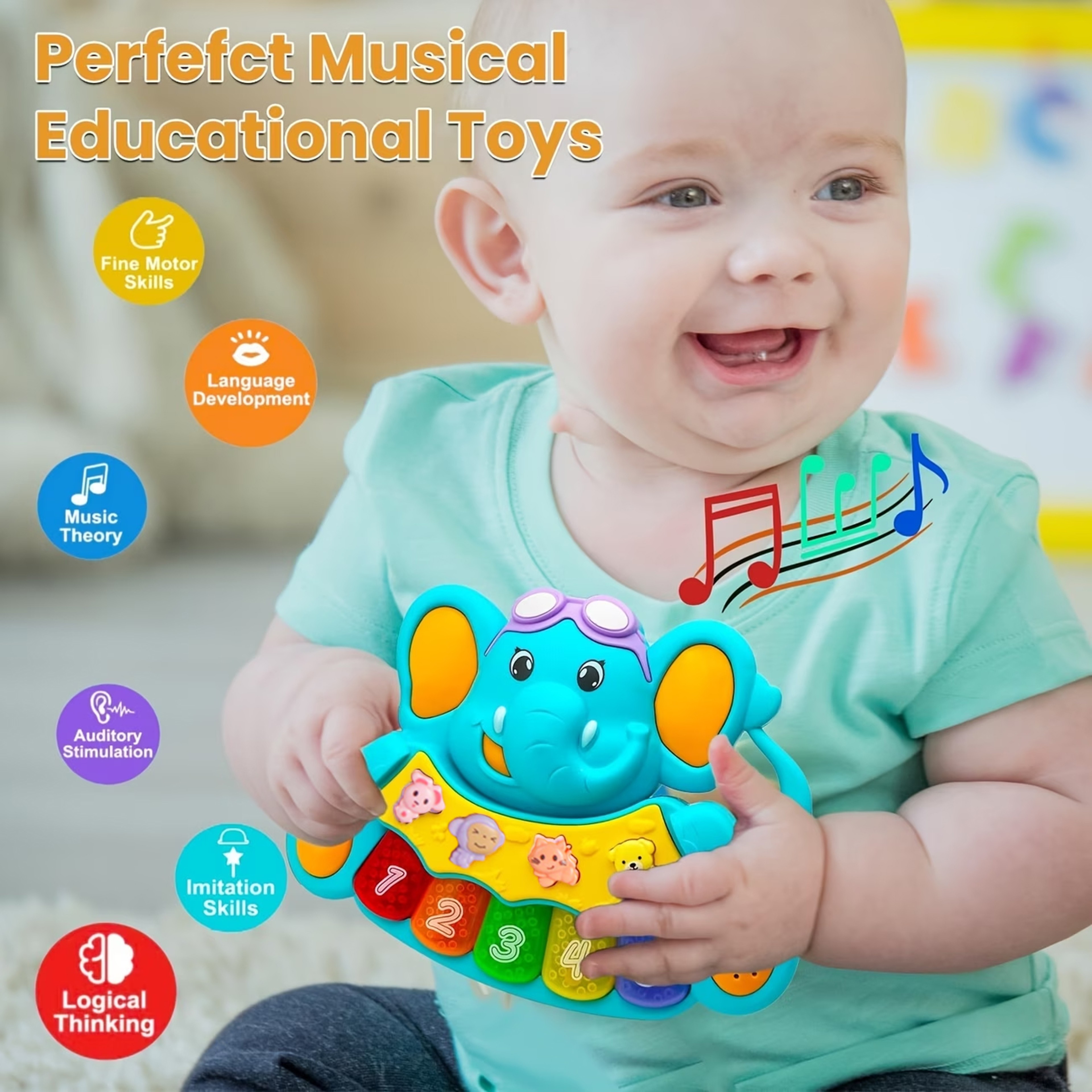 Elephant Piano Musical Baby Toy with Lights Sounds and Number Learning for Toddlers 12M+ – view 4