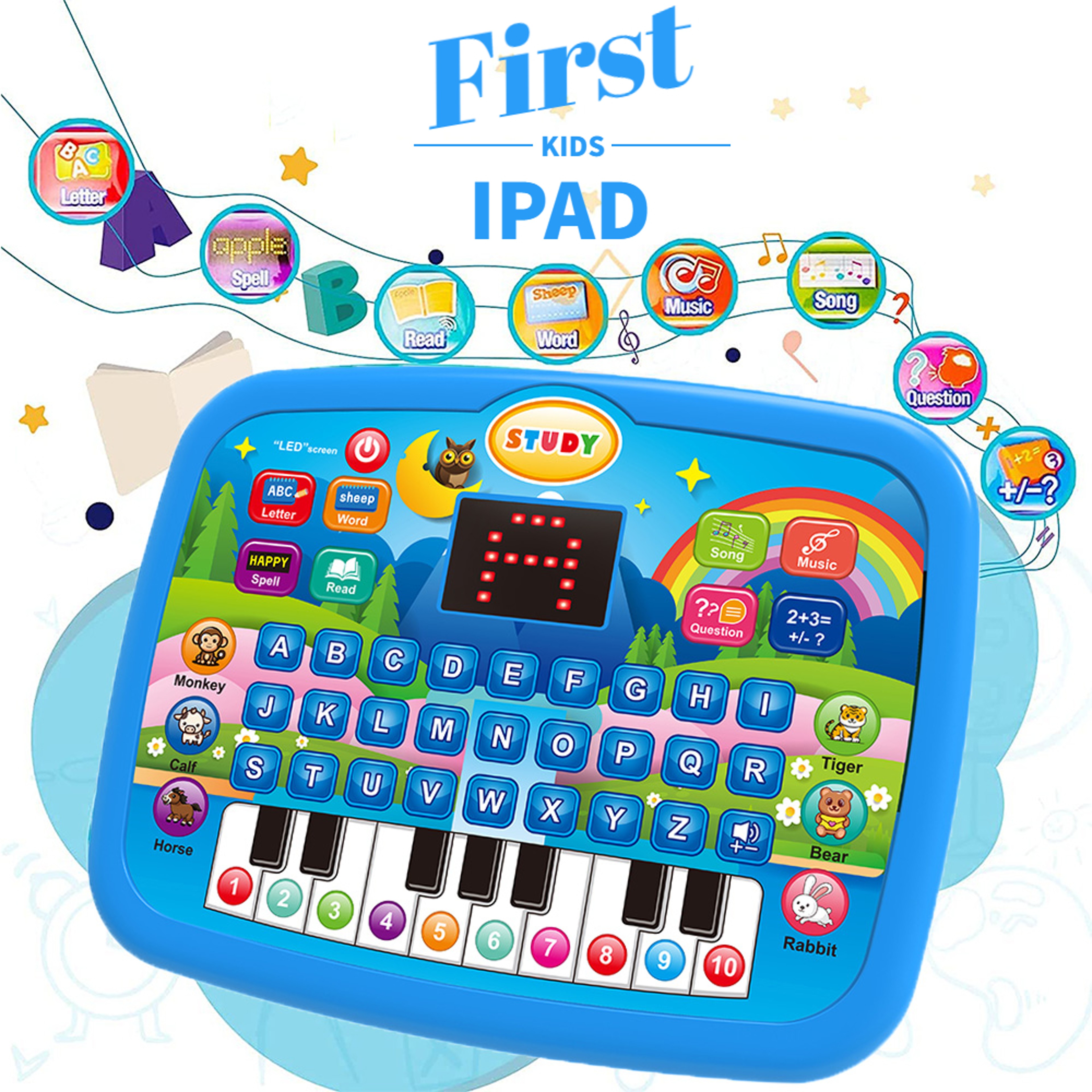 Interactive Kids Learning Tablet Educational Toy With Alphabet Numbers Music For Toddlers 7