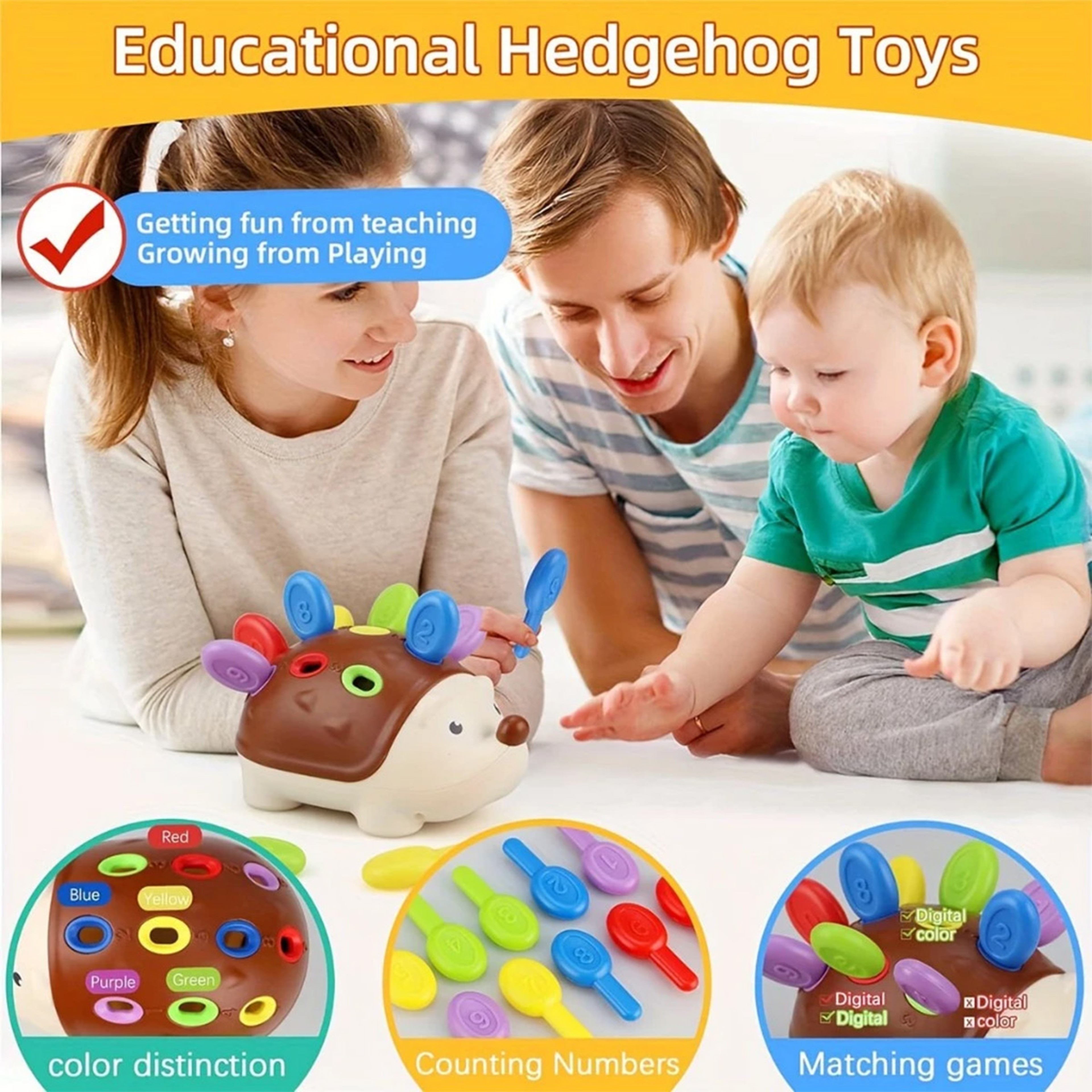 Montessori Hedgehog Fine Motor Toy for Toddlers Sensory Learning Peg Game – view 4