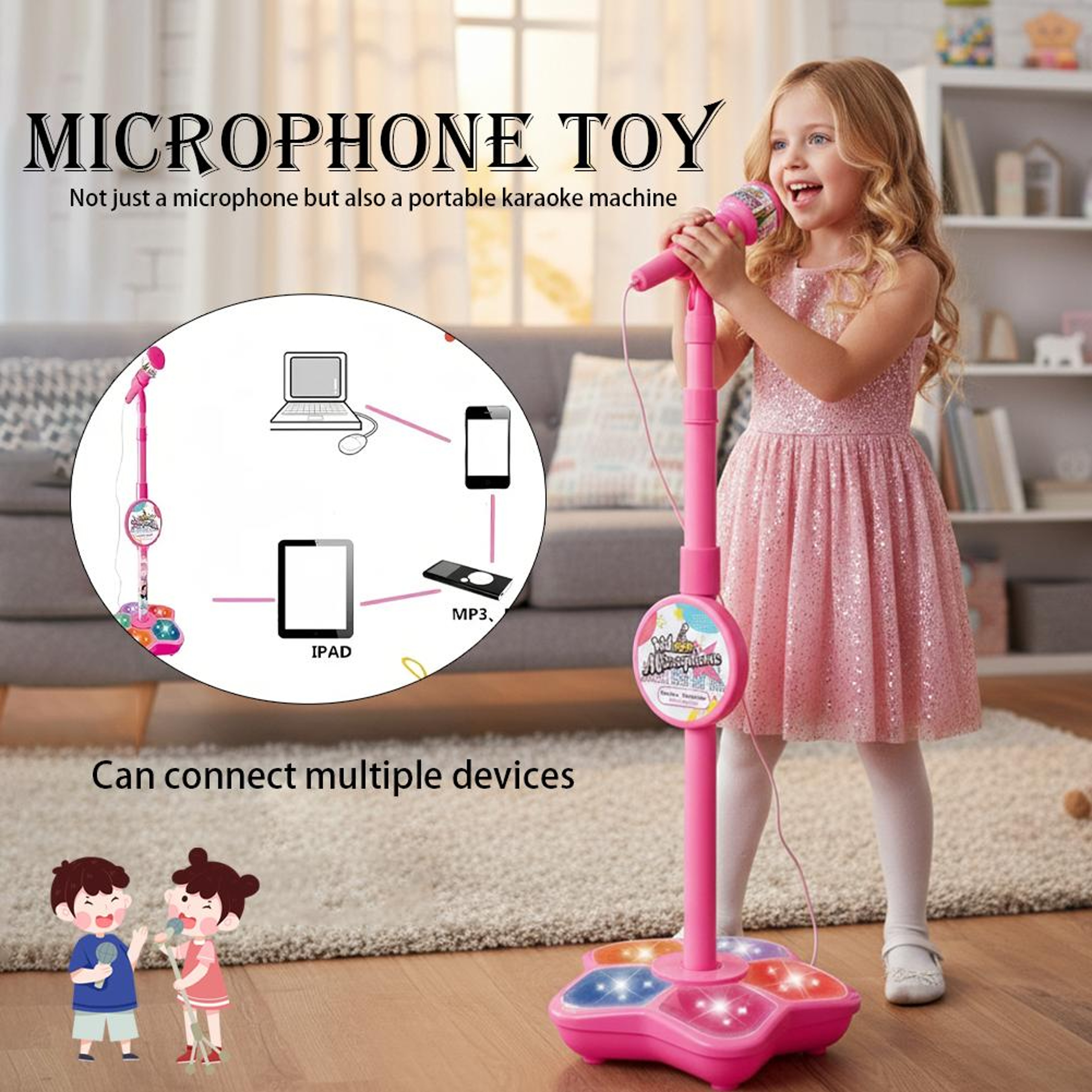 Kids Karaoke Microphone with Stand Musical Toy for Kids Interactive Singing Stage Set – view 1