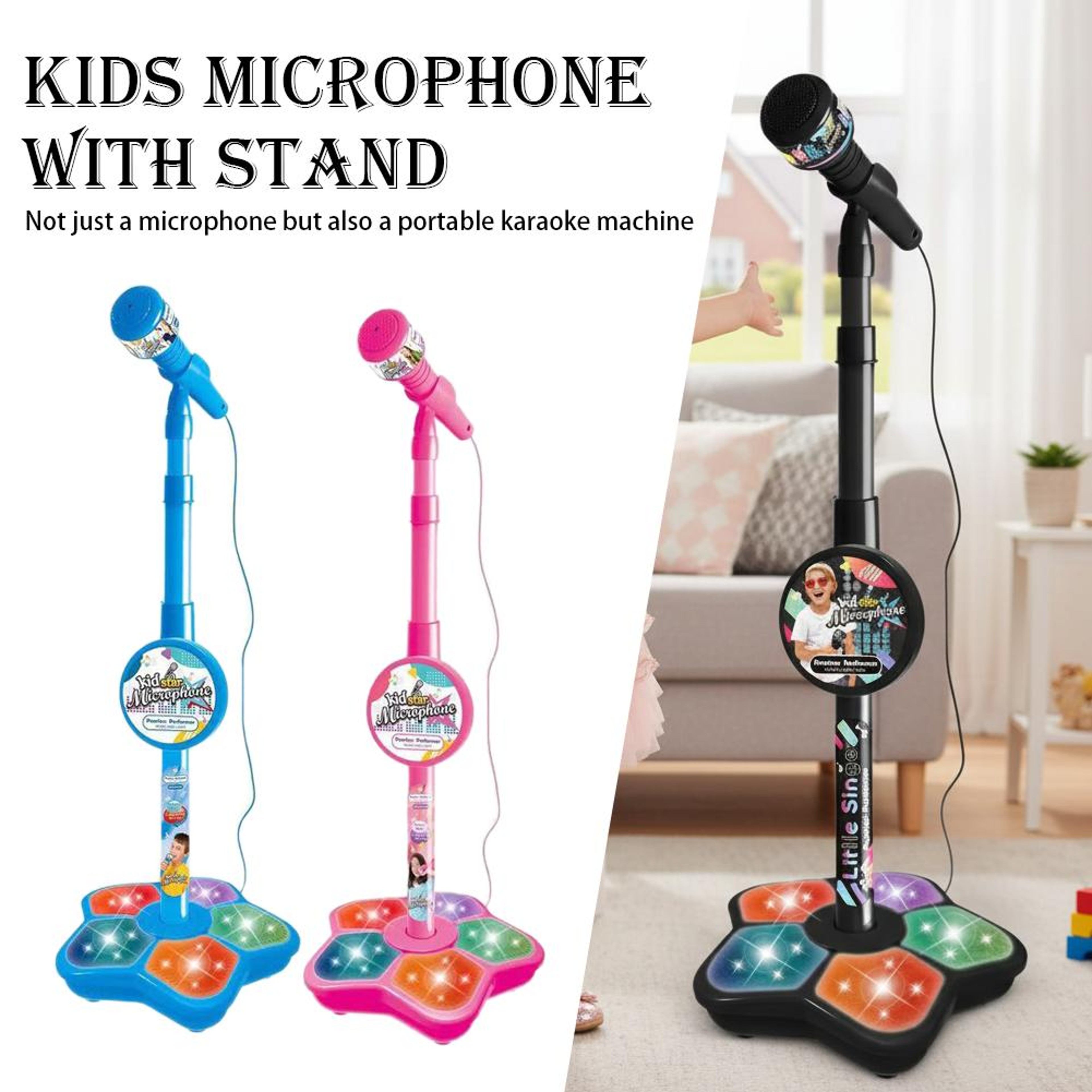 Kids Karaoke Microphone with Stand Musical Toy for Kids Interactive Singing Stage Set – view 3