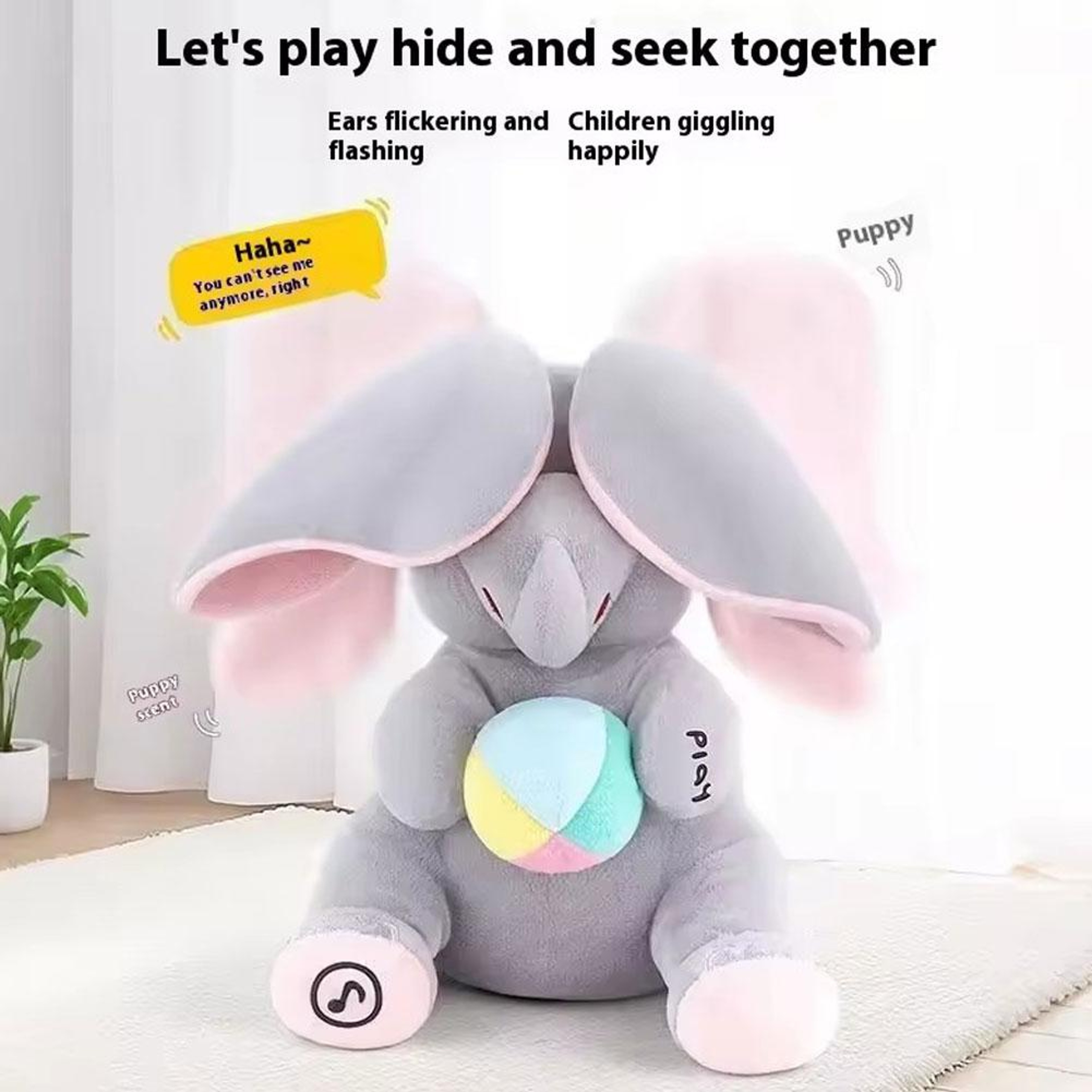 Peek a Boo Elephant Baby Sensory Toy with Music & Flapping Ears Interactive Plush – view 4
