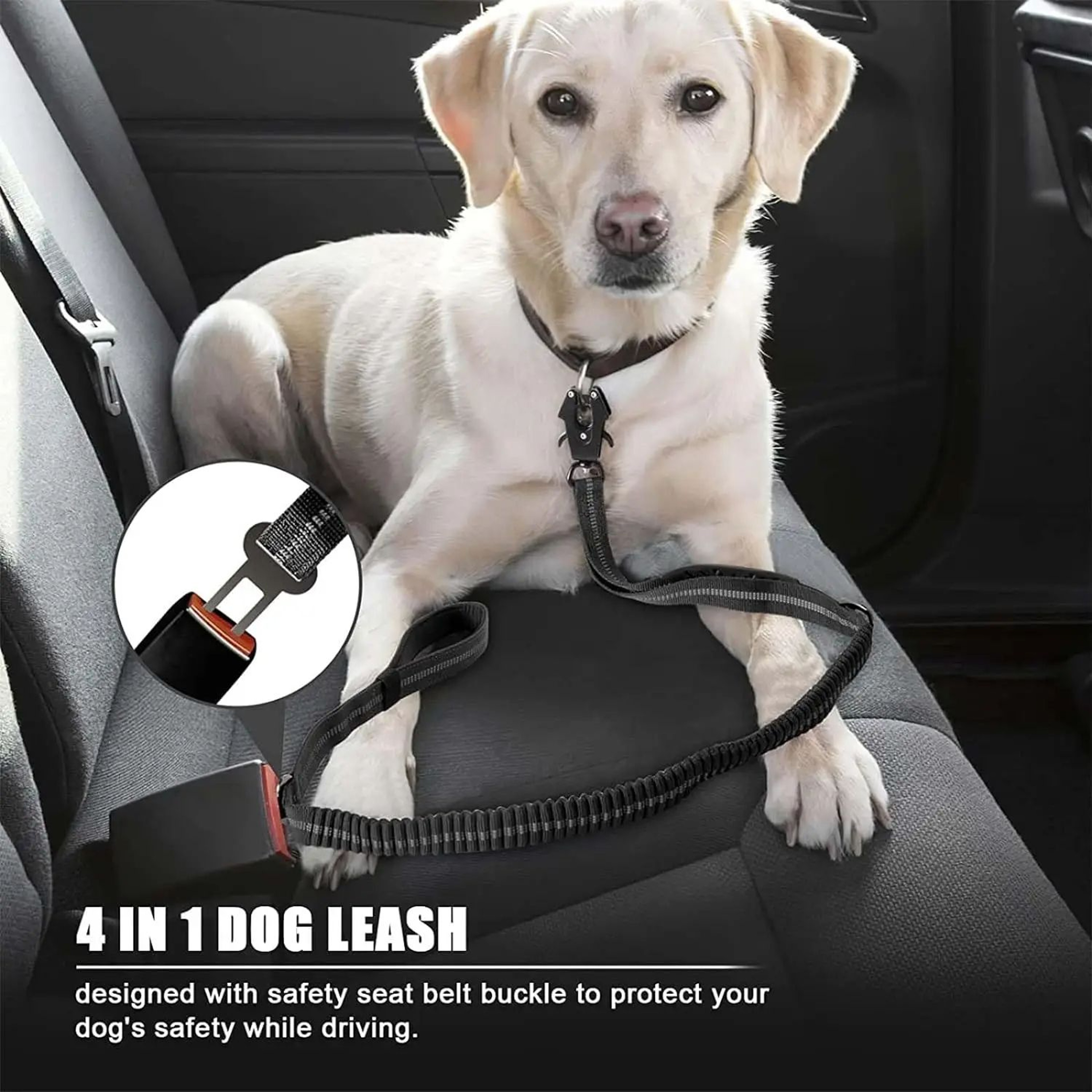 Tactical NoPull Dog Leash  Reflective Shock Absorbing  Heavy Duty Pet Leash With Car Seatbelt Safet 3
