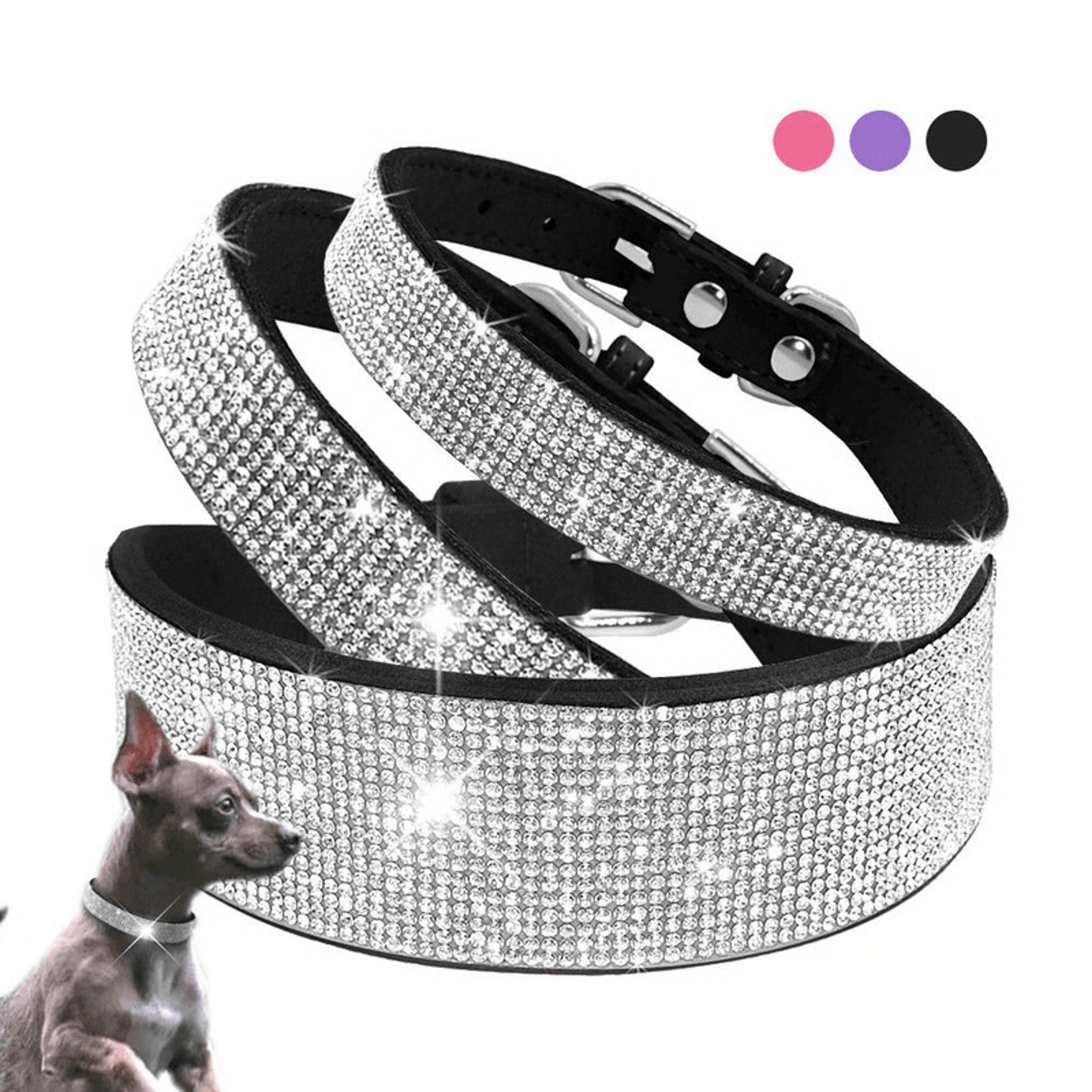 Bling Rhinestone Leather Pet Collar  Leash Set For SmallMedium Dogs  Cats 0