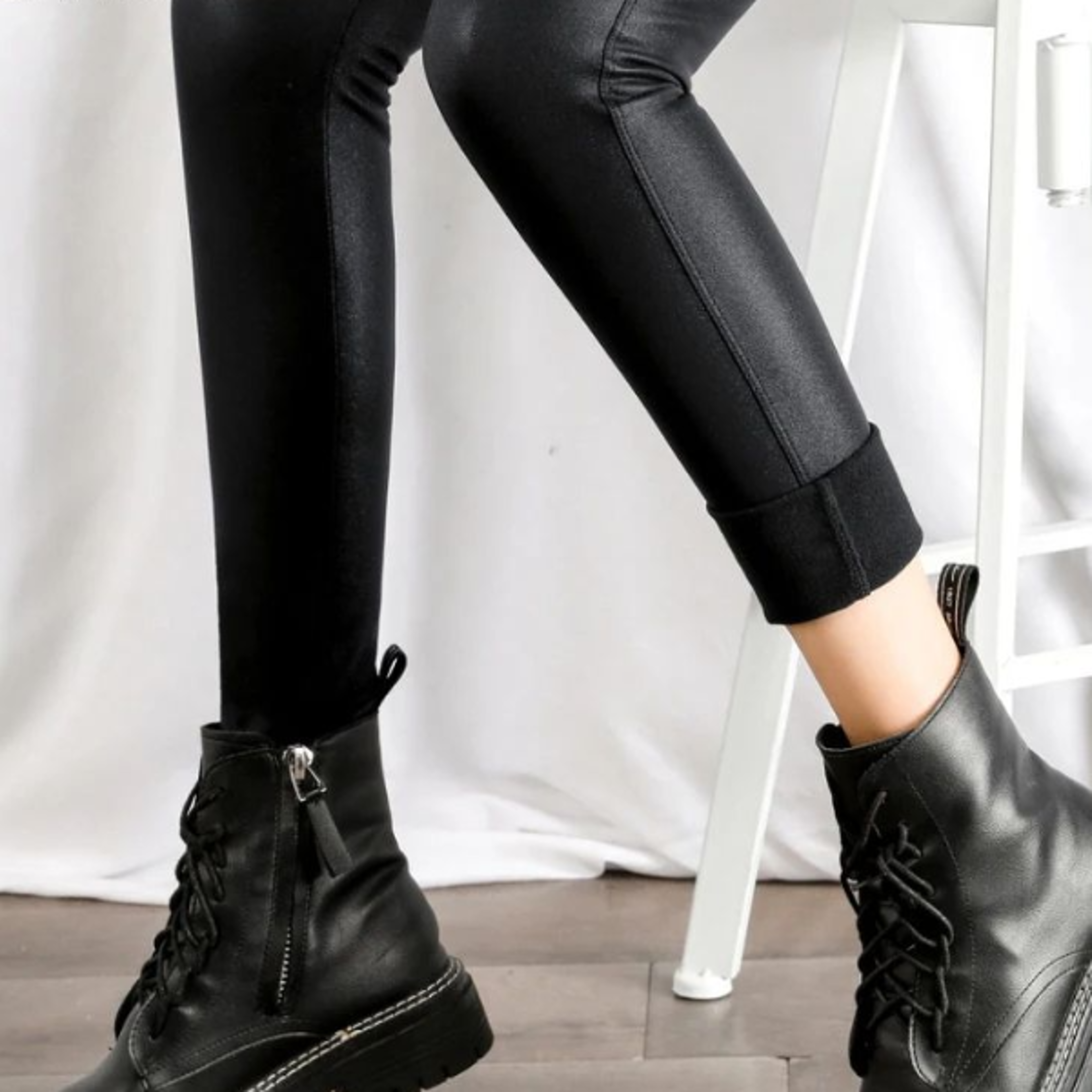 Thermal Leather Leggings For Women Warm Faux Leather Winter Leggings High Waist Slim Skinny Pants 6