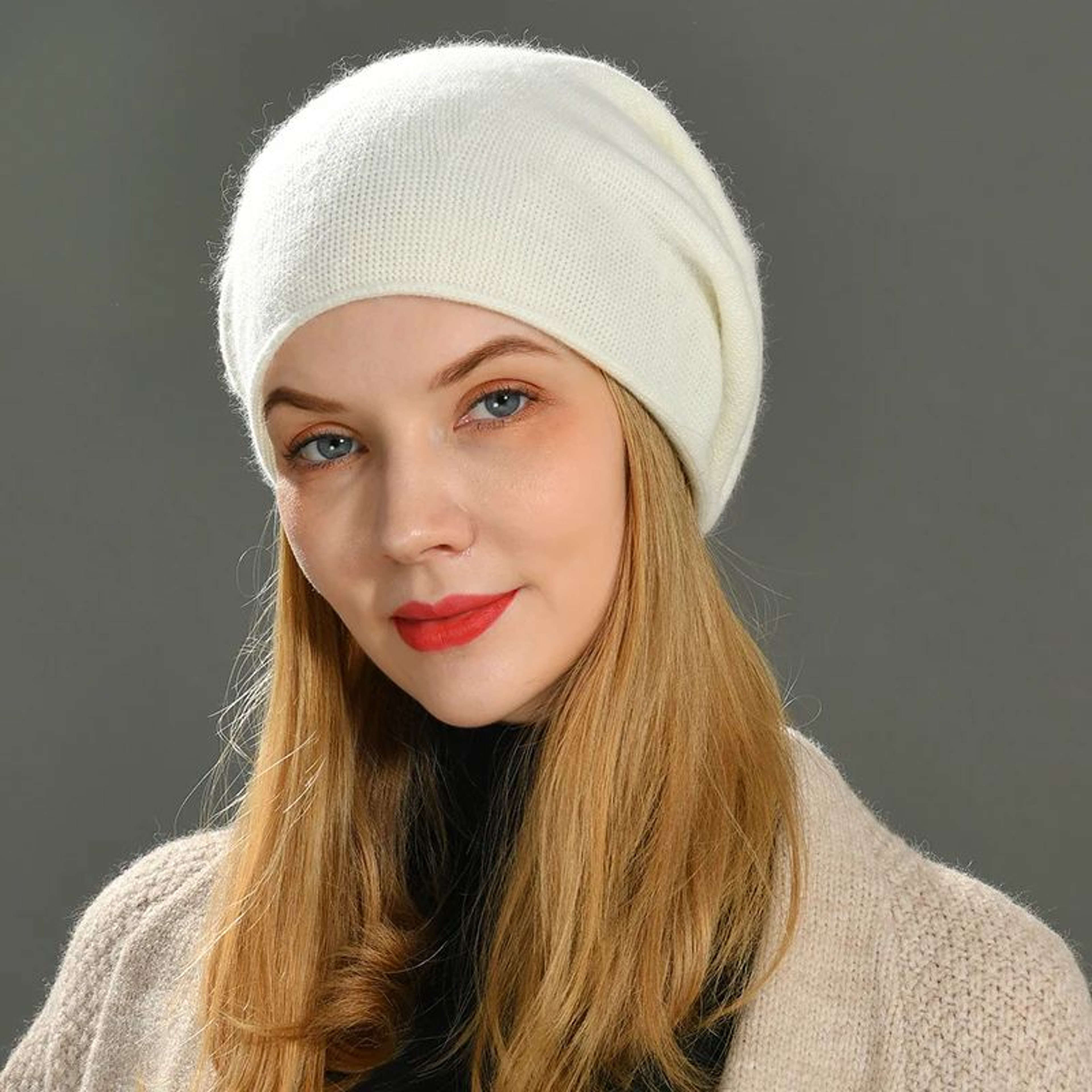 Cashmere Beanie Hat For Women Slouchy Wool Knit Beanie Casual Crimping Beanie For Winter 1