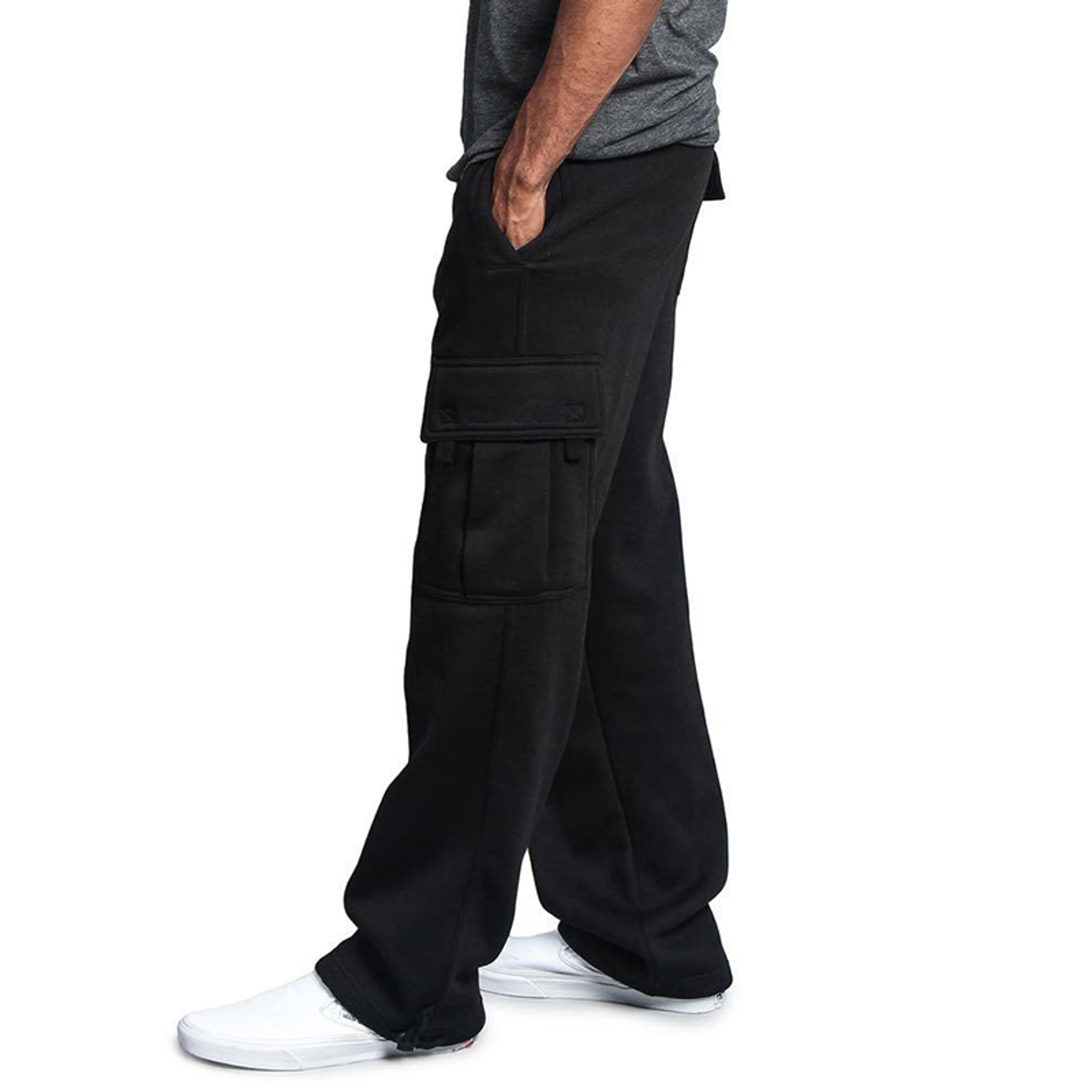 Breathable Cotton Sweatpants For Men Elastic Waist Baggy Pants With Drawstring  Multiple Pockets 4