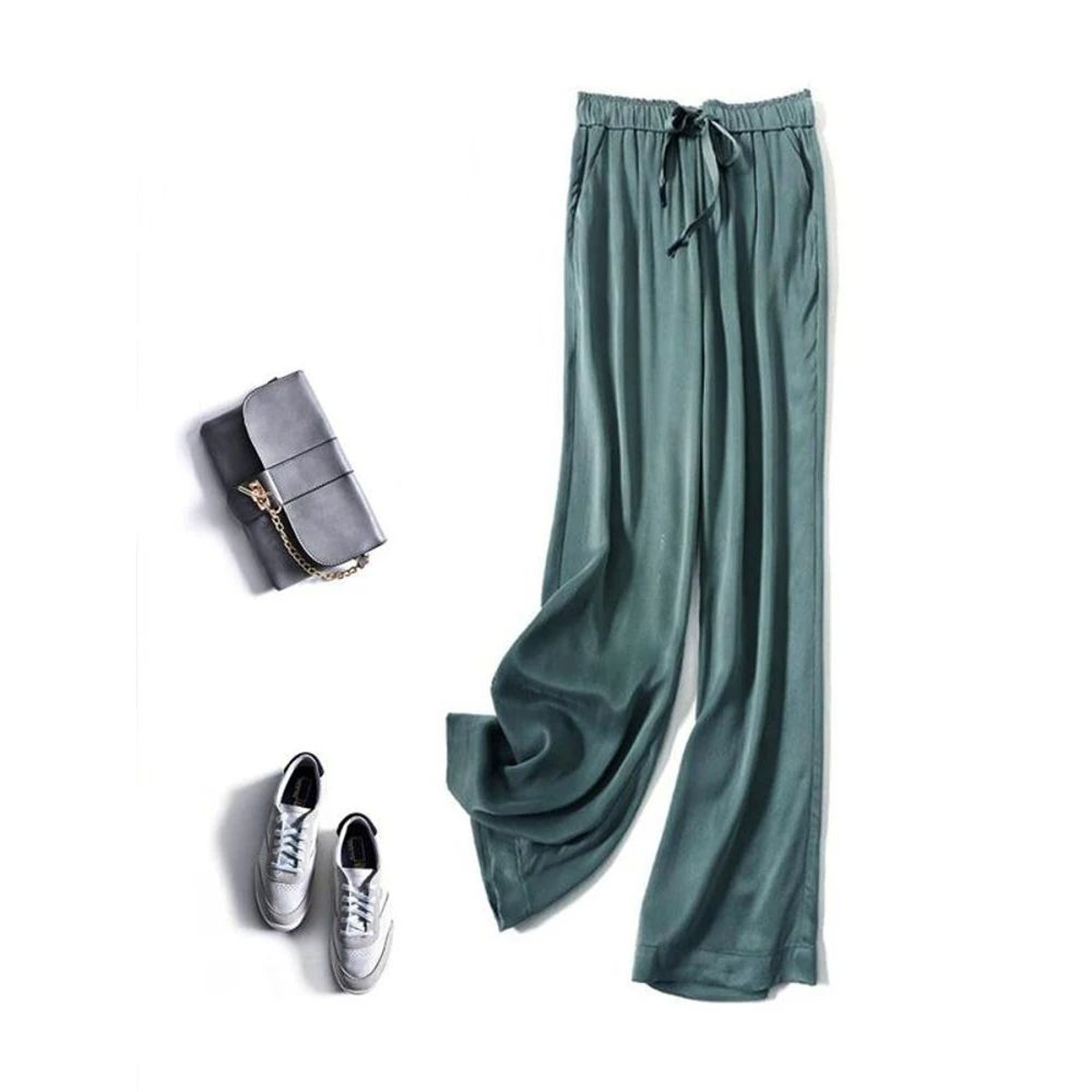 Acetic Acid Ice Silk Wide Leg Pants New Summer Thin Satin Casual Trousers For Women High Waisted St 0