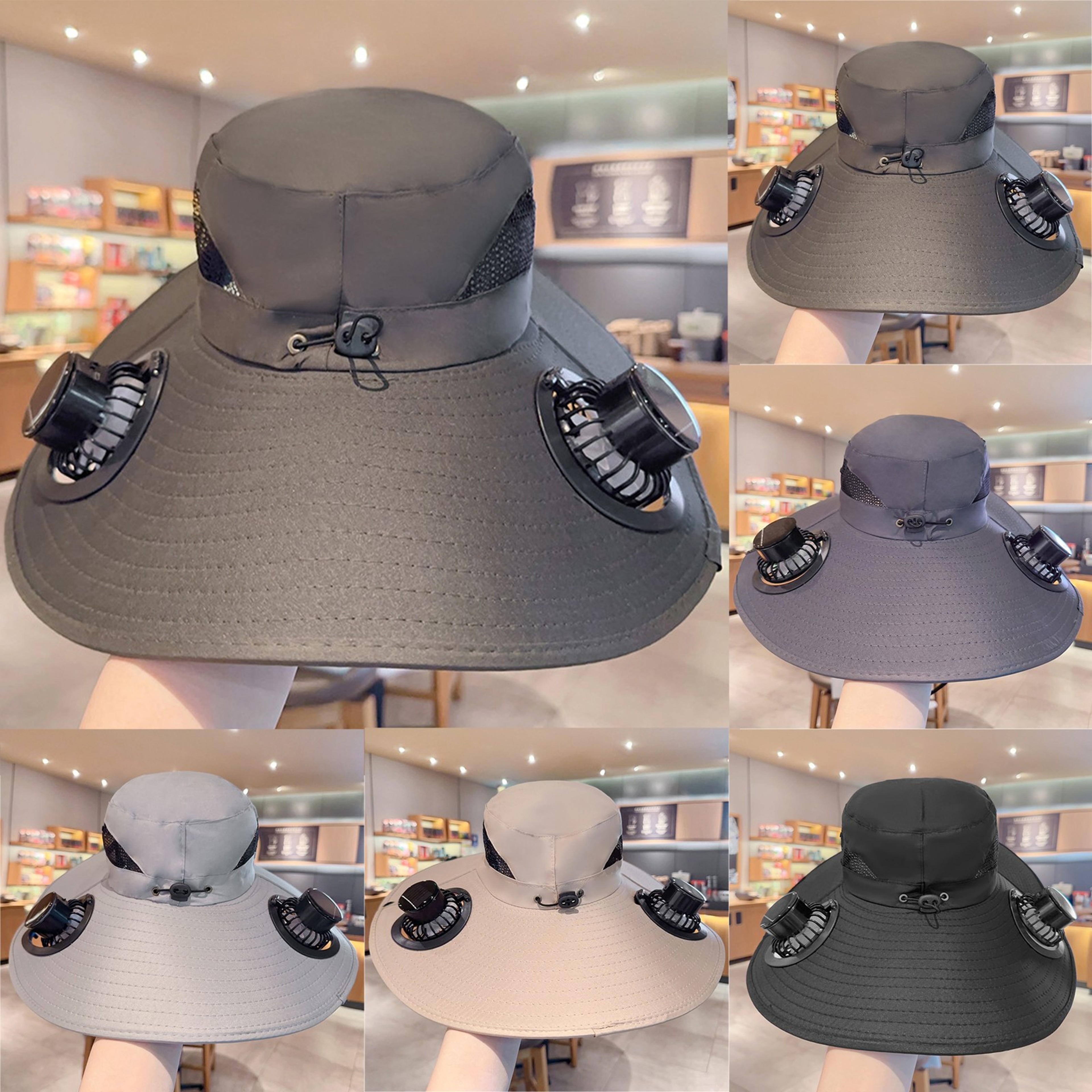 Multi Function Solar Fan Sun Hat Waterproof Fishing Hat With USB Charging Wide Brim UV Heat Protect 0