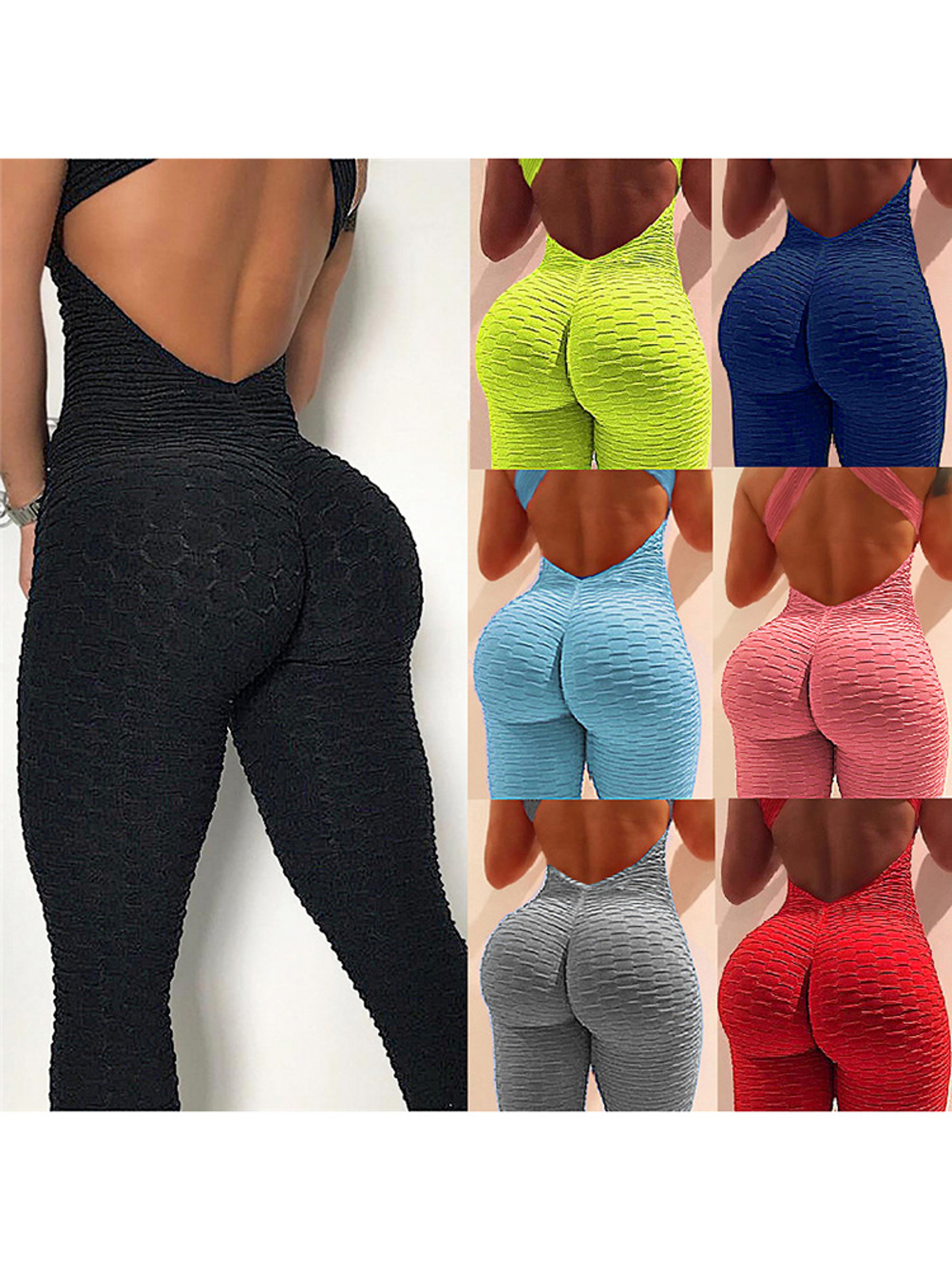 Womens Sports Suit, Sleeveless Backless Jumpsuit, Quick-Dry Gym Bodysuit, Fitness Tights Scrunch Leggings for Workout – view 2