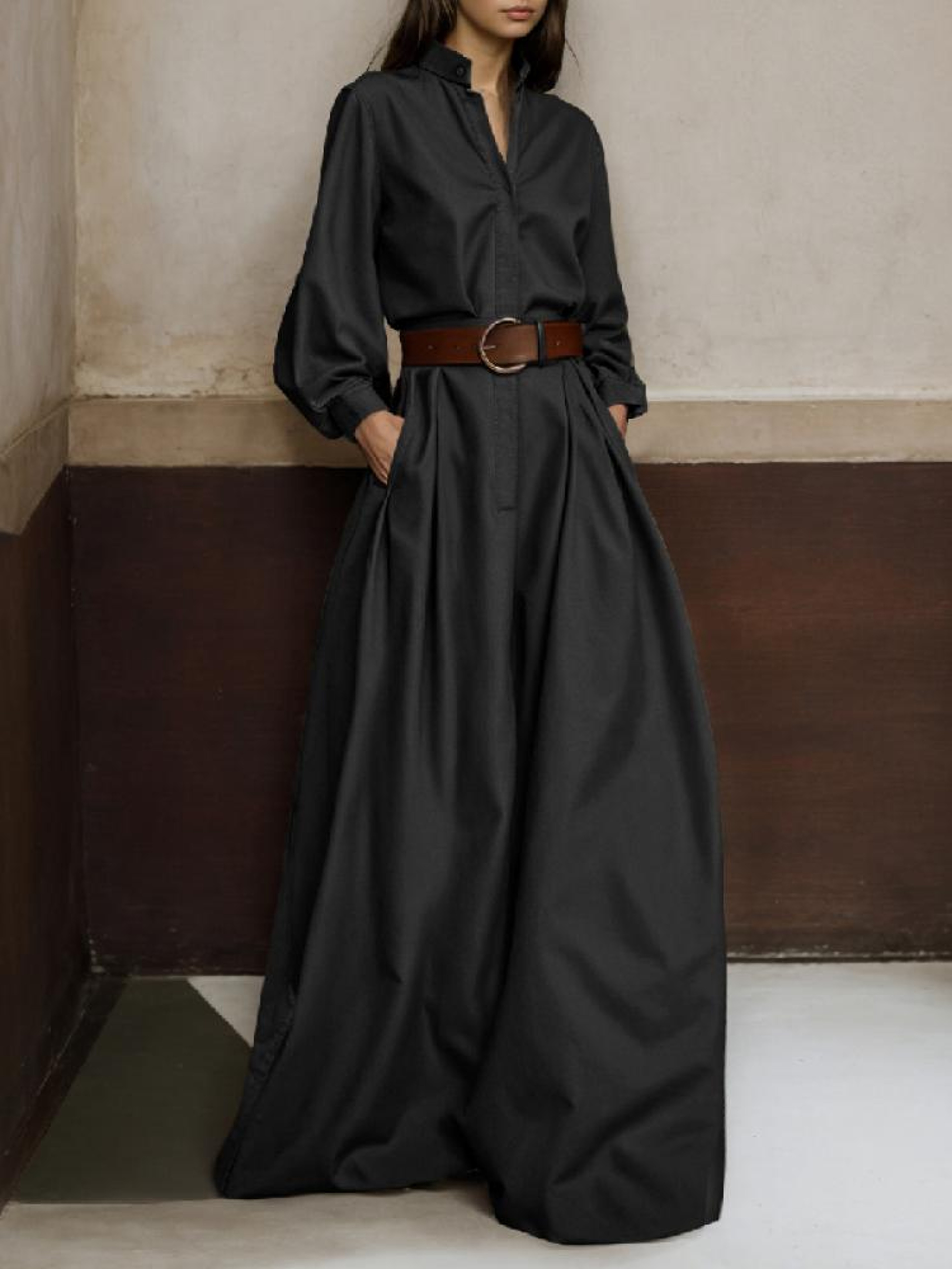 Onecozyday Stylish Solid Color Coverall for Urban Women, Stand Collar, High Waist, Loose Fit One-Piece Suit – view 3