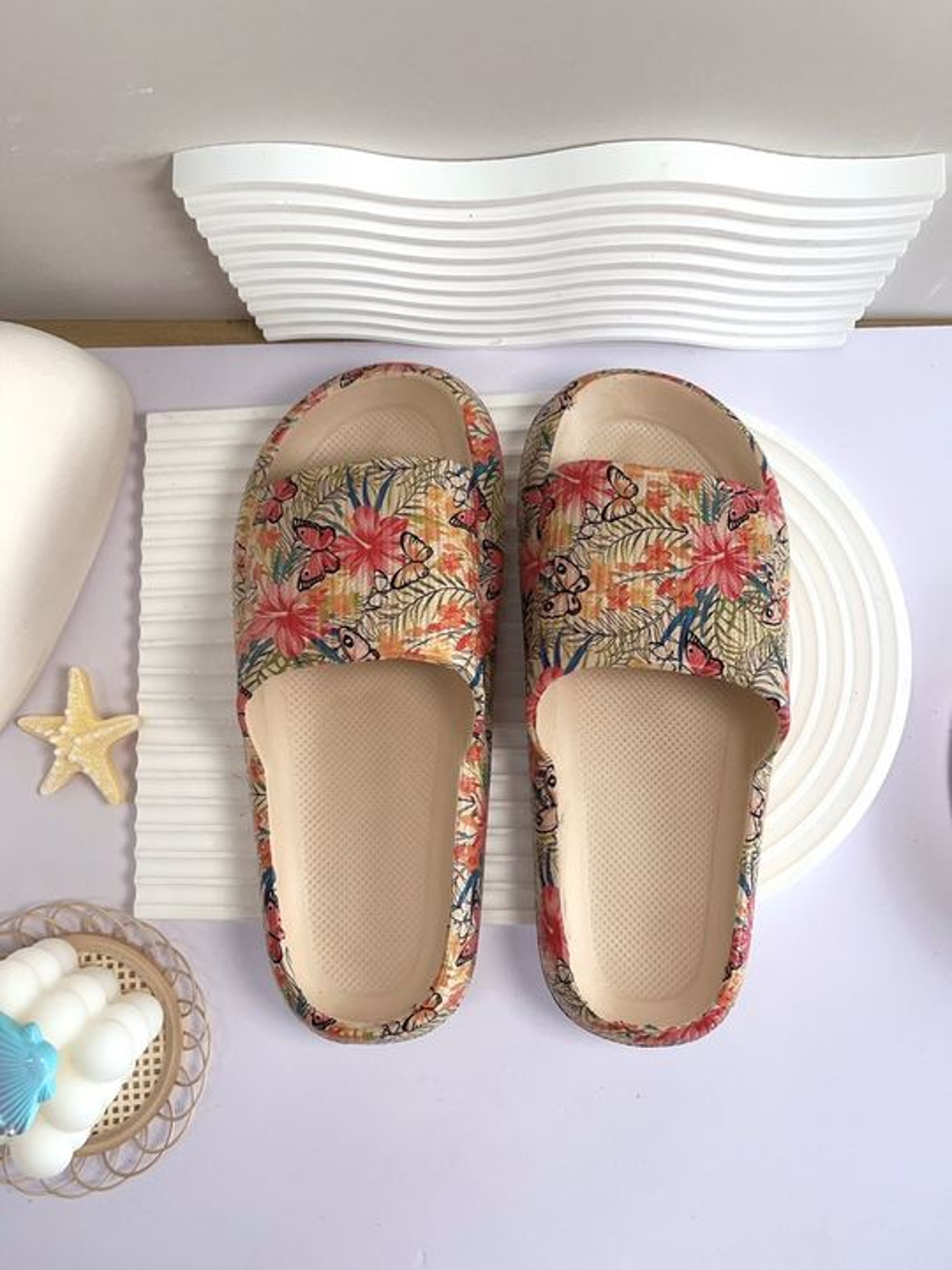 Soft Summer Holiday Printing Women Slippers Pillow Platform, Adjustable Double-Buckle Sandals, Vacation Beach Comfort – view 29