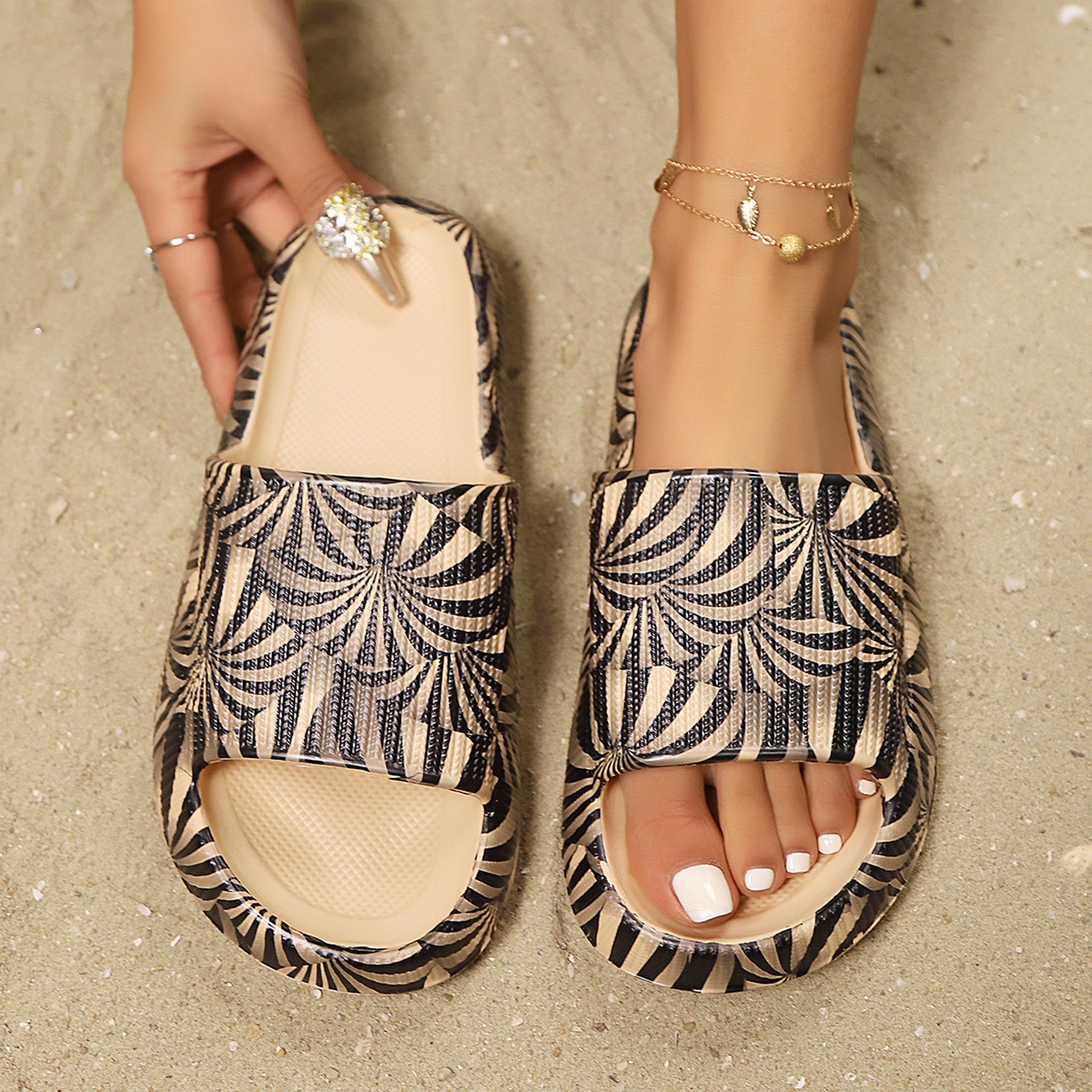 Soft Summer Holiday Printing Women Slippers Pillow Platform, Adjustable Double-Buckle Sandals, Vacation Beach Comfort – view 38