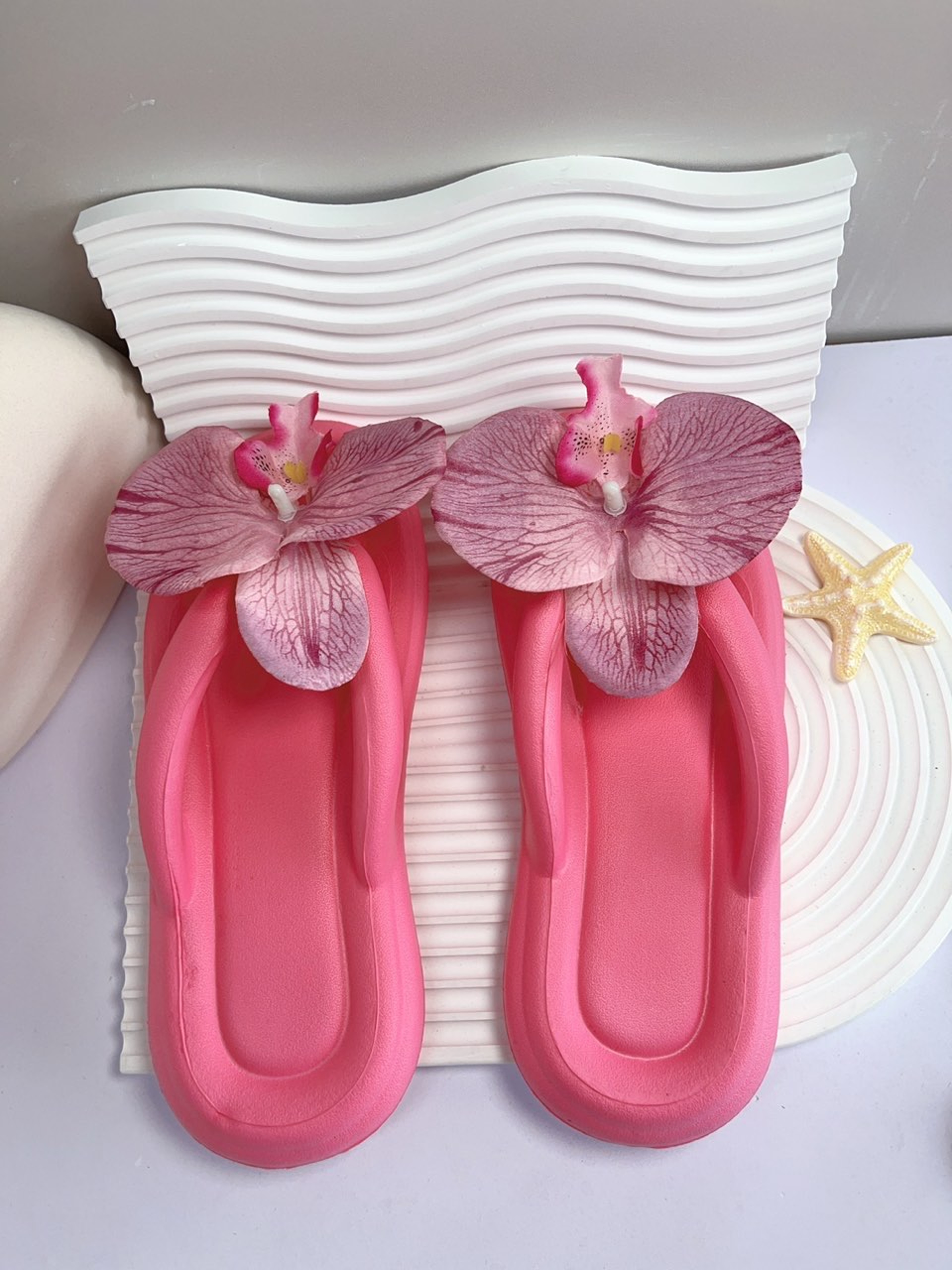 Cute Multi-Color Summer Women's Flip Flops with Phalaenopsis Flowers, Sweet Slippers for Vacation and Party – view 21