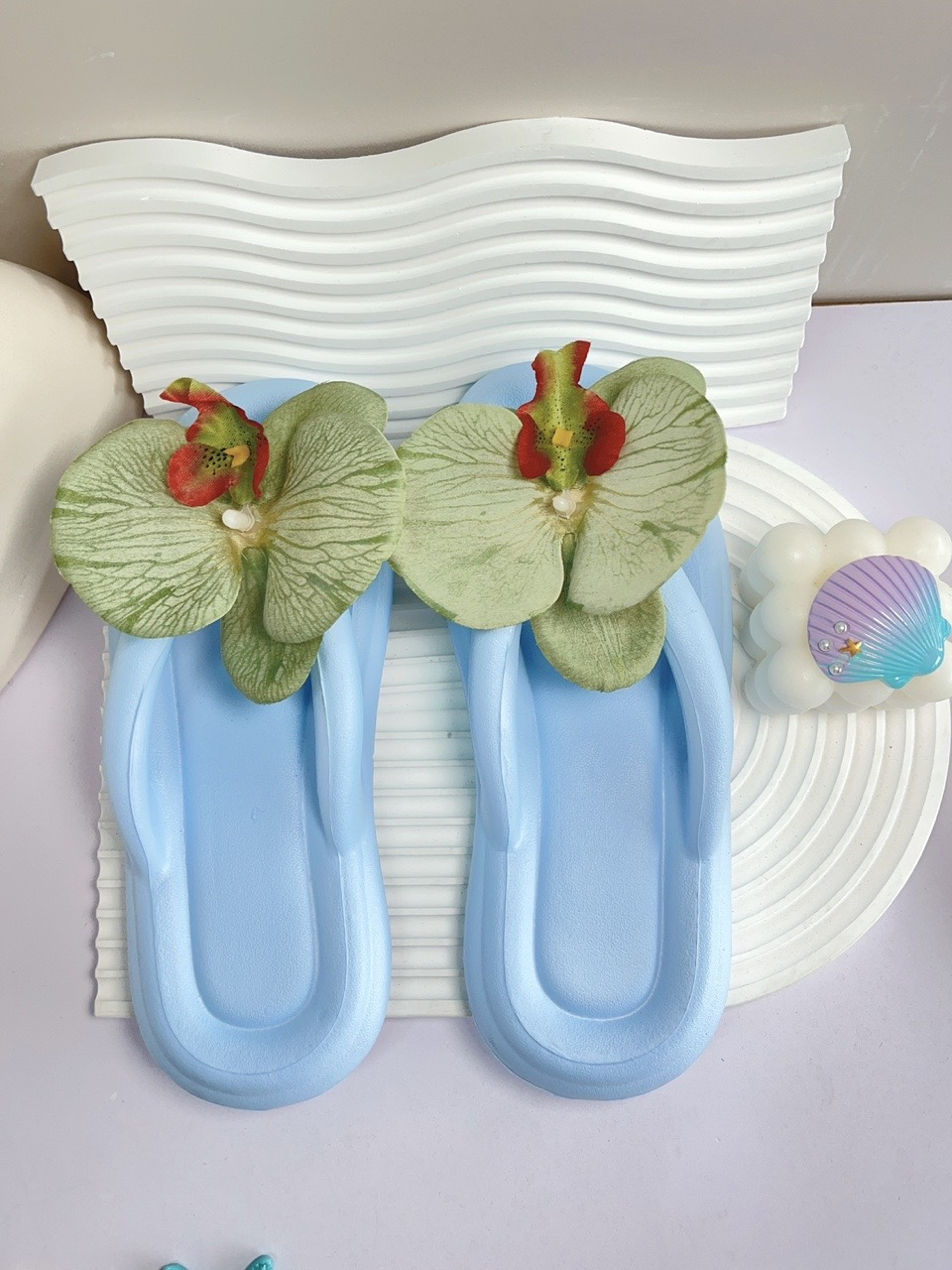 Cute Multi-Color Summer Women's Flip Flops with Phalaenopsis Flowers, Sweet Slippers for Vacation and Party – view 23
