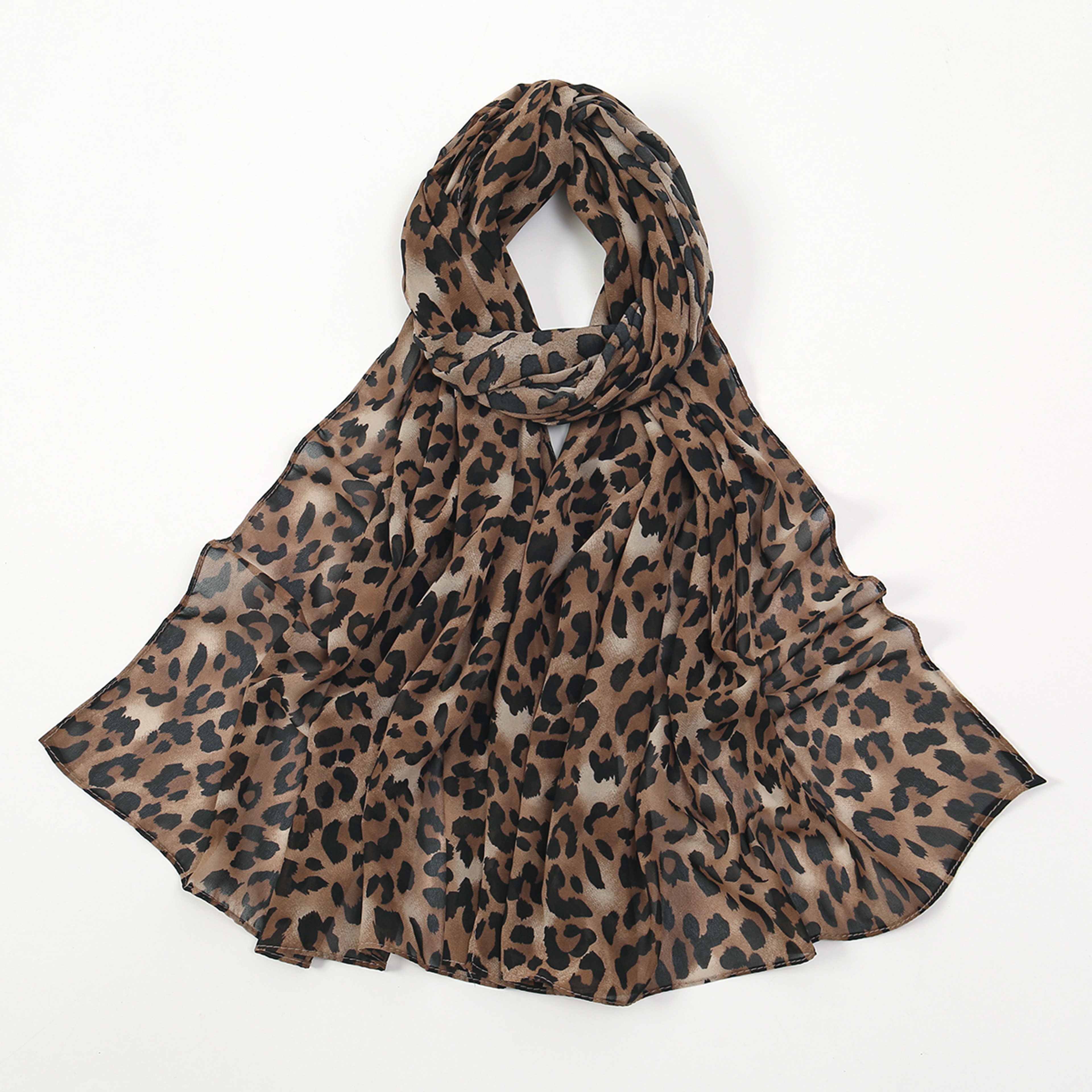 Chiffon Leopard Print Hijab Scarf, Muslim Womens Fashion Shawl, Islamic Turban Headscarf for Ramadan & Daily Wear – view 12
