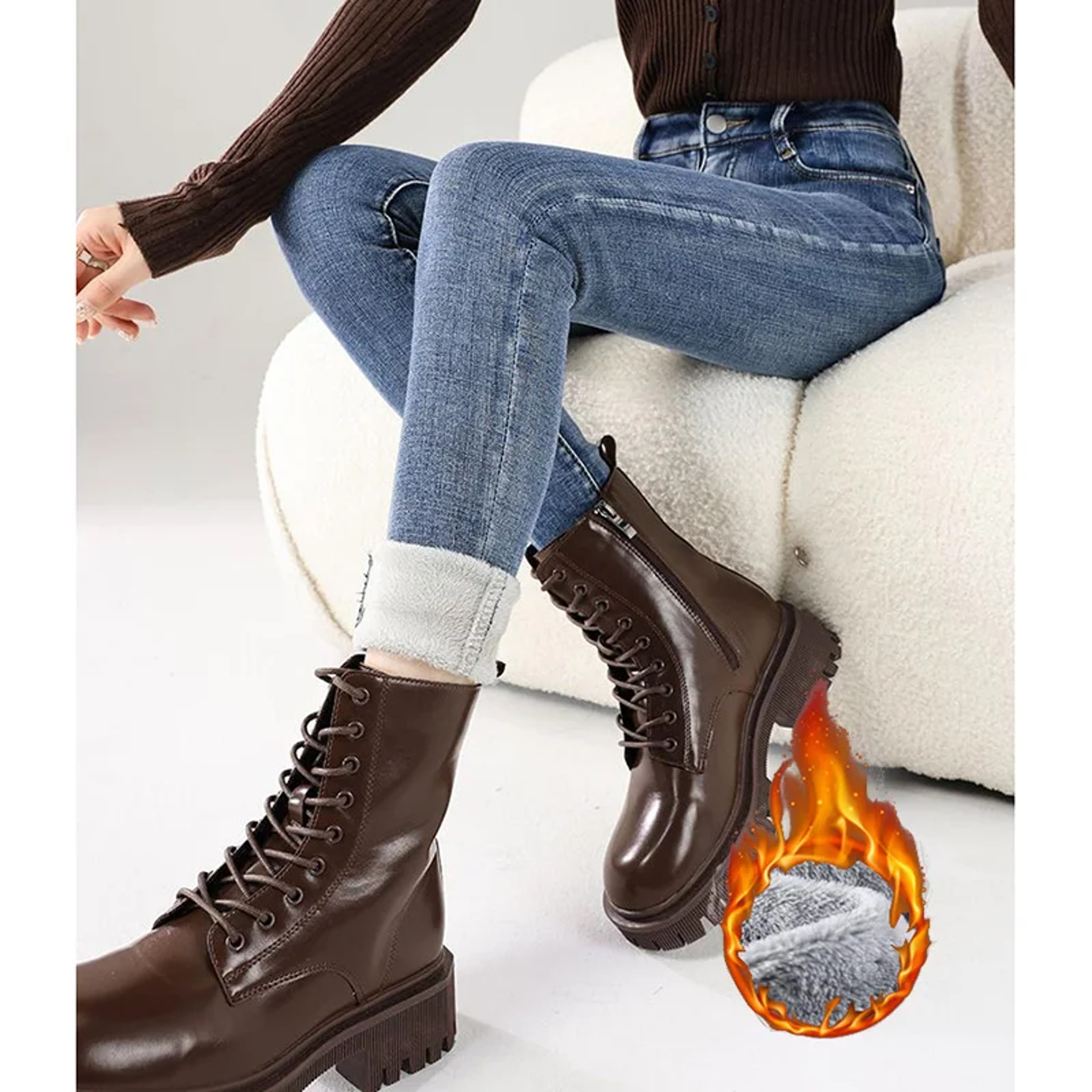 Winter Lady Casual Plush High Waist Jeans Girls Snow Warm Thermal Trousers Women Fleece Narrow Deni 0